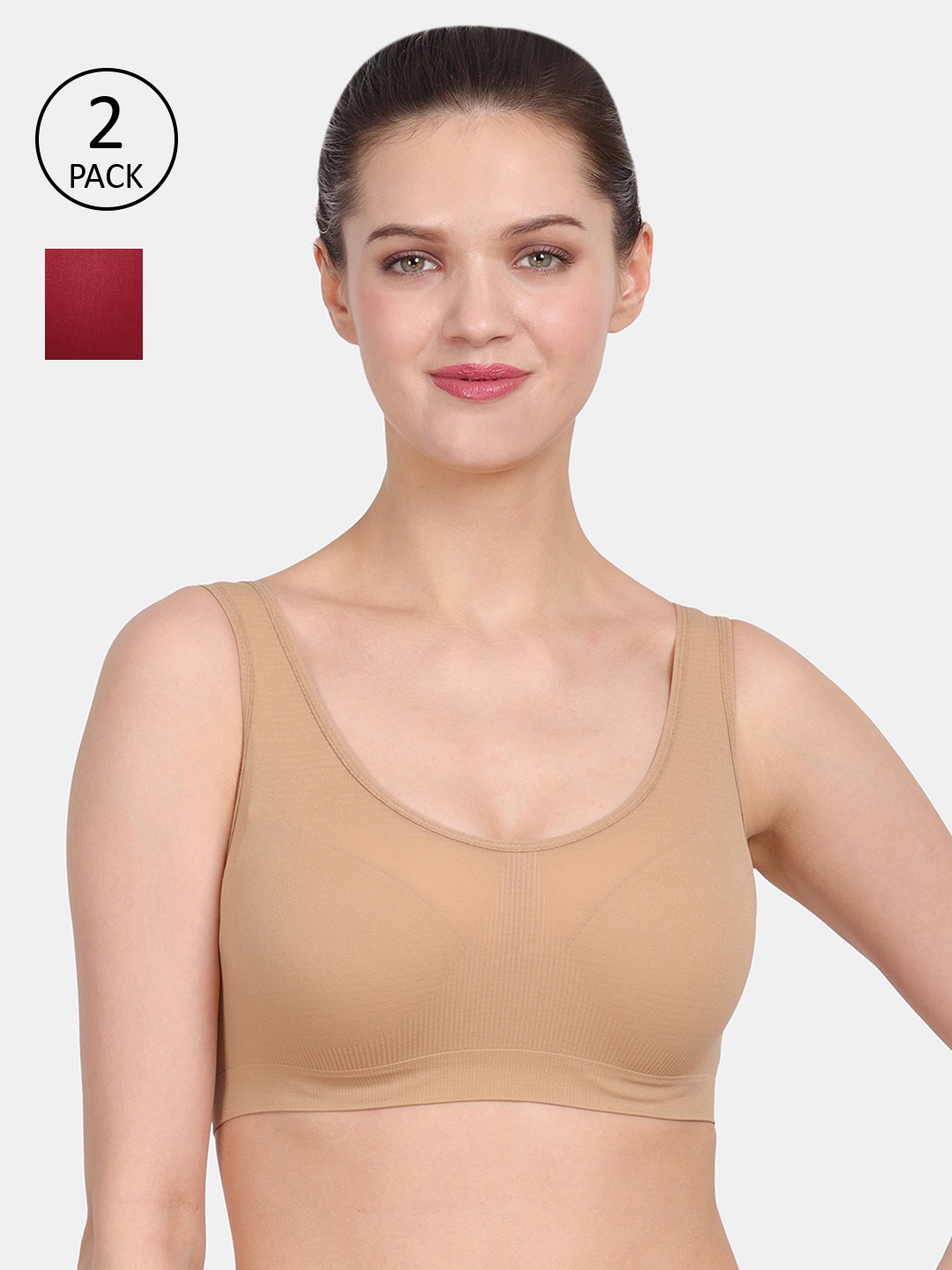 

Amour Secret Maroon & Nude-Coloured Pack Of 2 Non Padded Everyday Bra