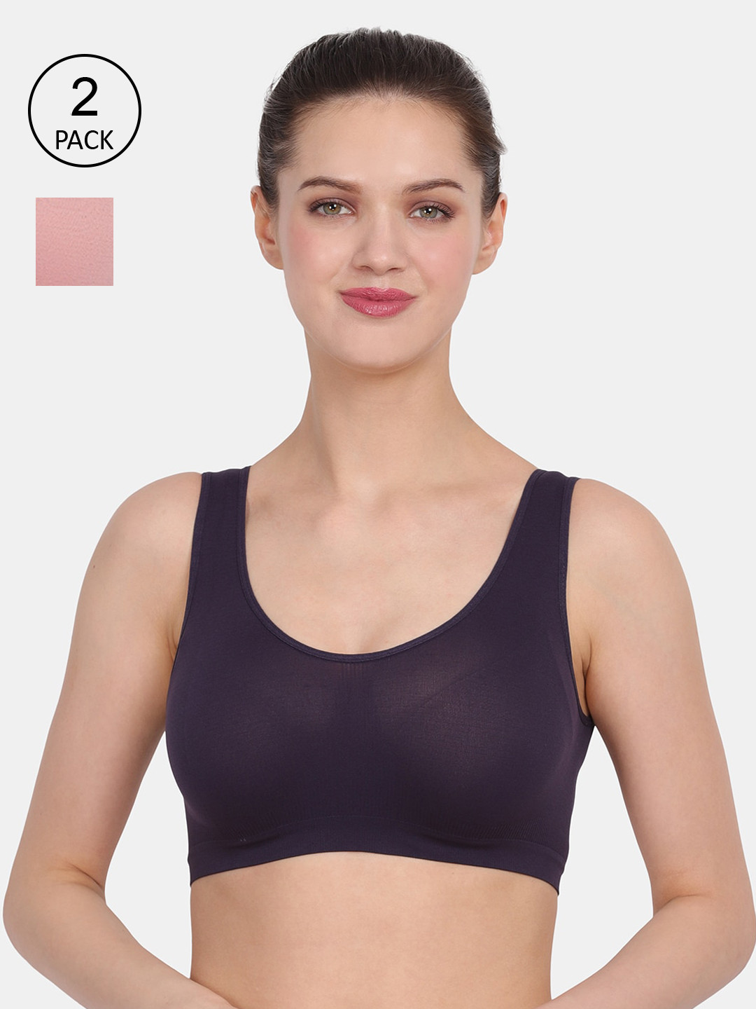 

Amour Secret Women Pack Of 2 Navy Blue & Peach Non Padded & Non Wired Seamless Bra-AB044