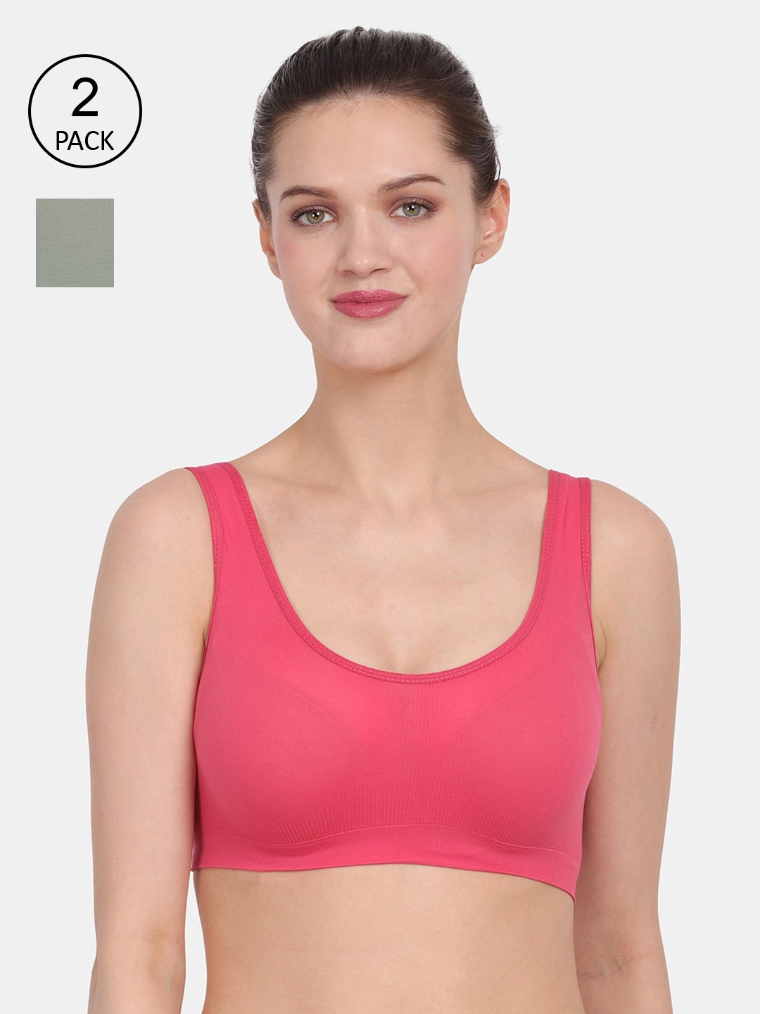 

Amour Secret Pack of 2 Green & Coral Bra