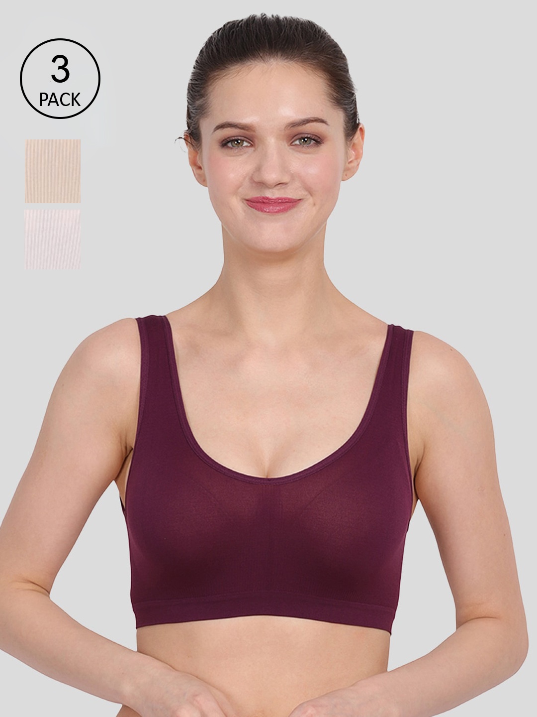

Amour Secret Pack of 3 Purple & Nude-Coloured Non Padded Bra