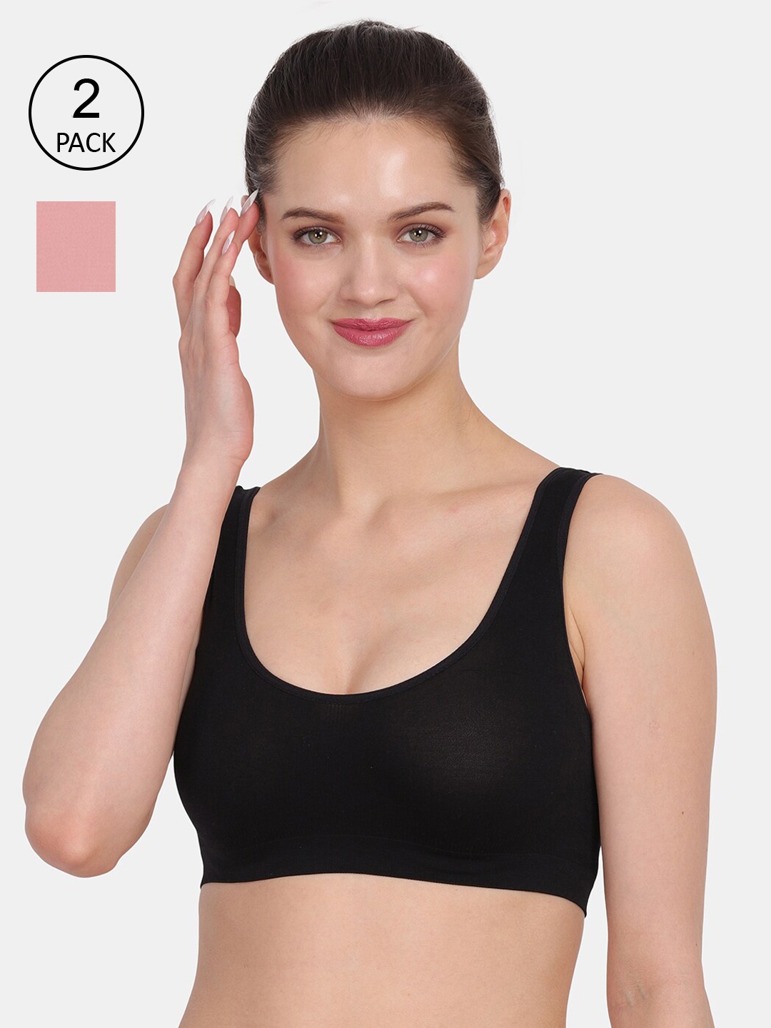 

Amour Secret Pack of 2 Peach-Coloured & Black Solid Everyday Bra