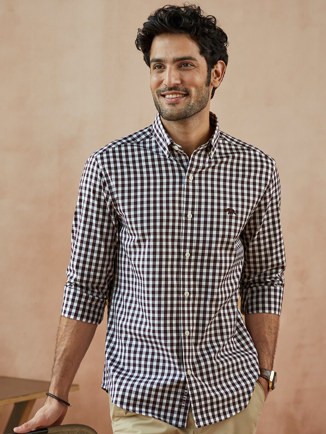 

Andamen Men Purple Gingham Checks Checked Casual Shirt