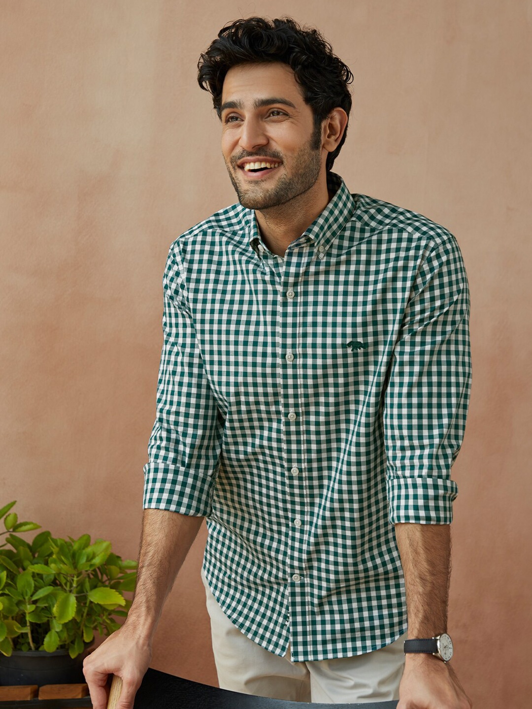 

Andamen Men Green Gingham Checks Checked Casual Shirt