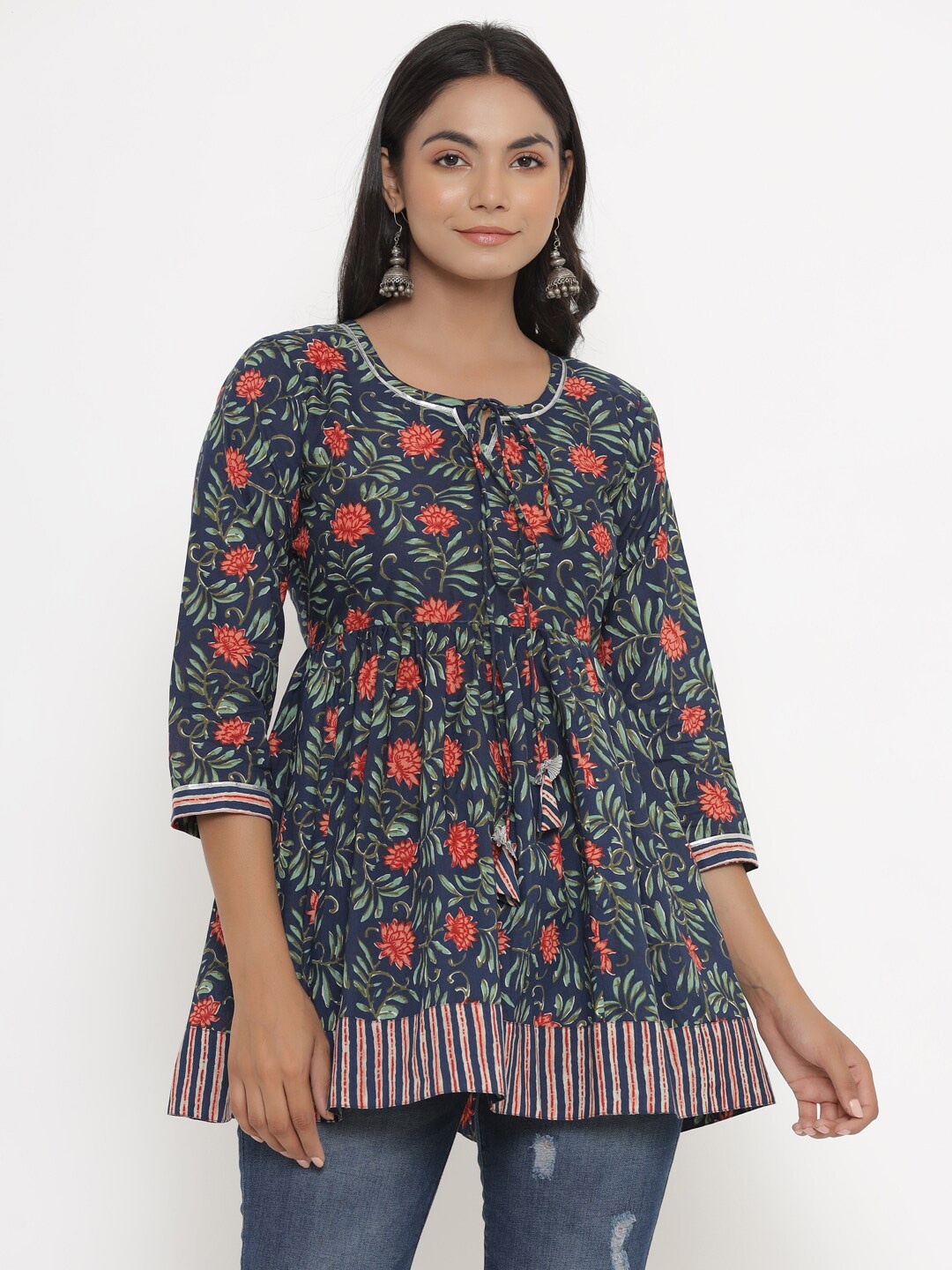 

PARCHHAI Blue Floral Print Empire Top