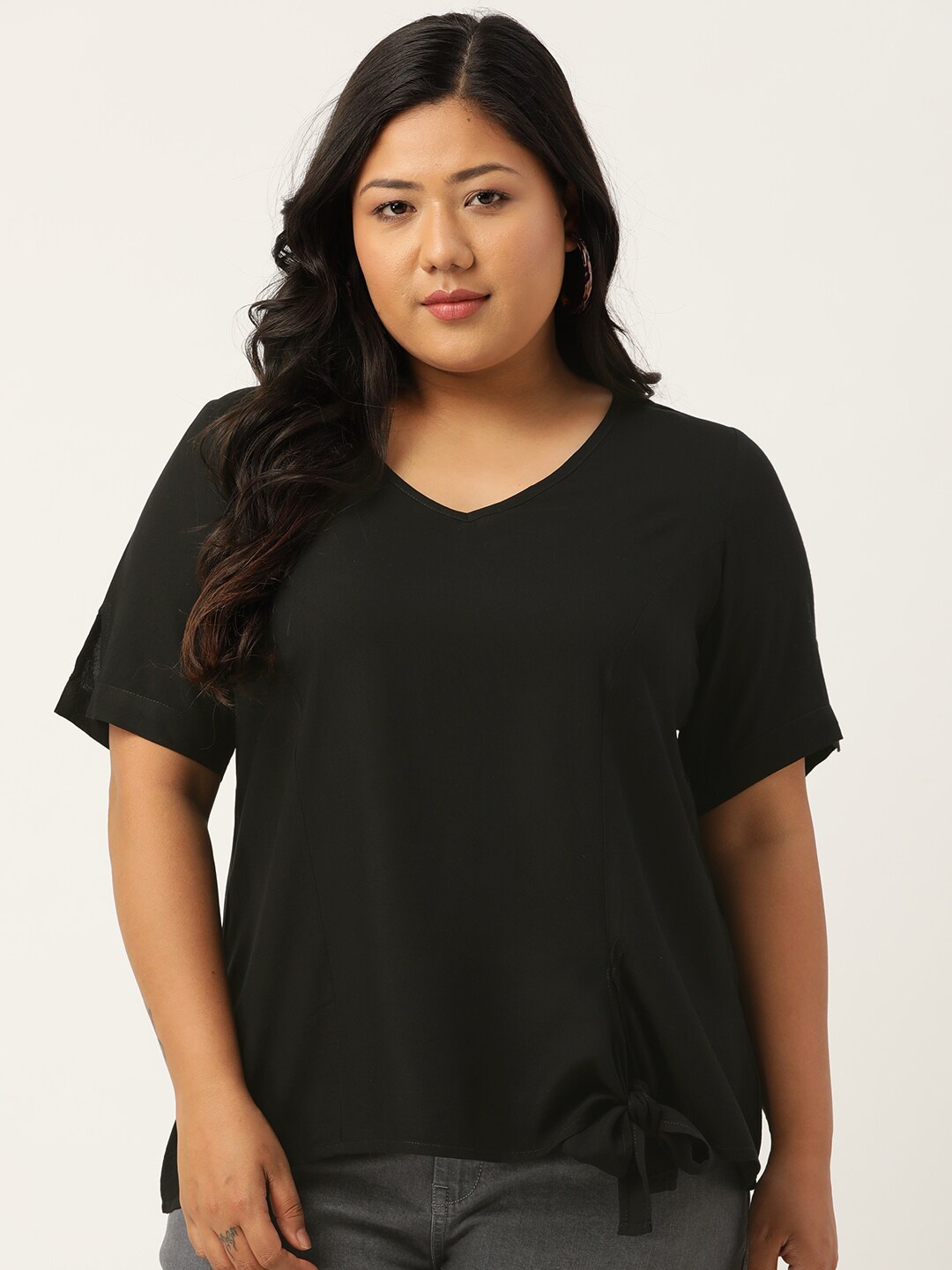 

theRebelinme Women Black Plus Size Top