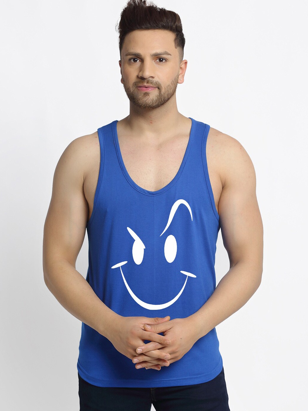 

Friskers Men Blue Smiley Printed Sleeveless Cotton Innerwear Vests 2C211-05-S-Blue