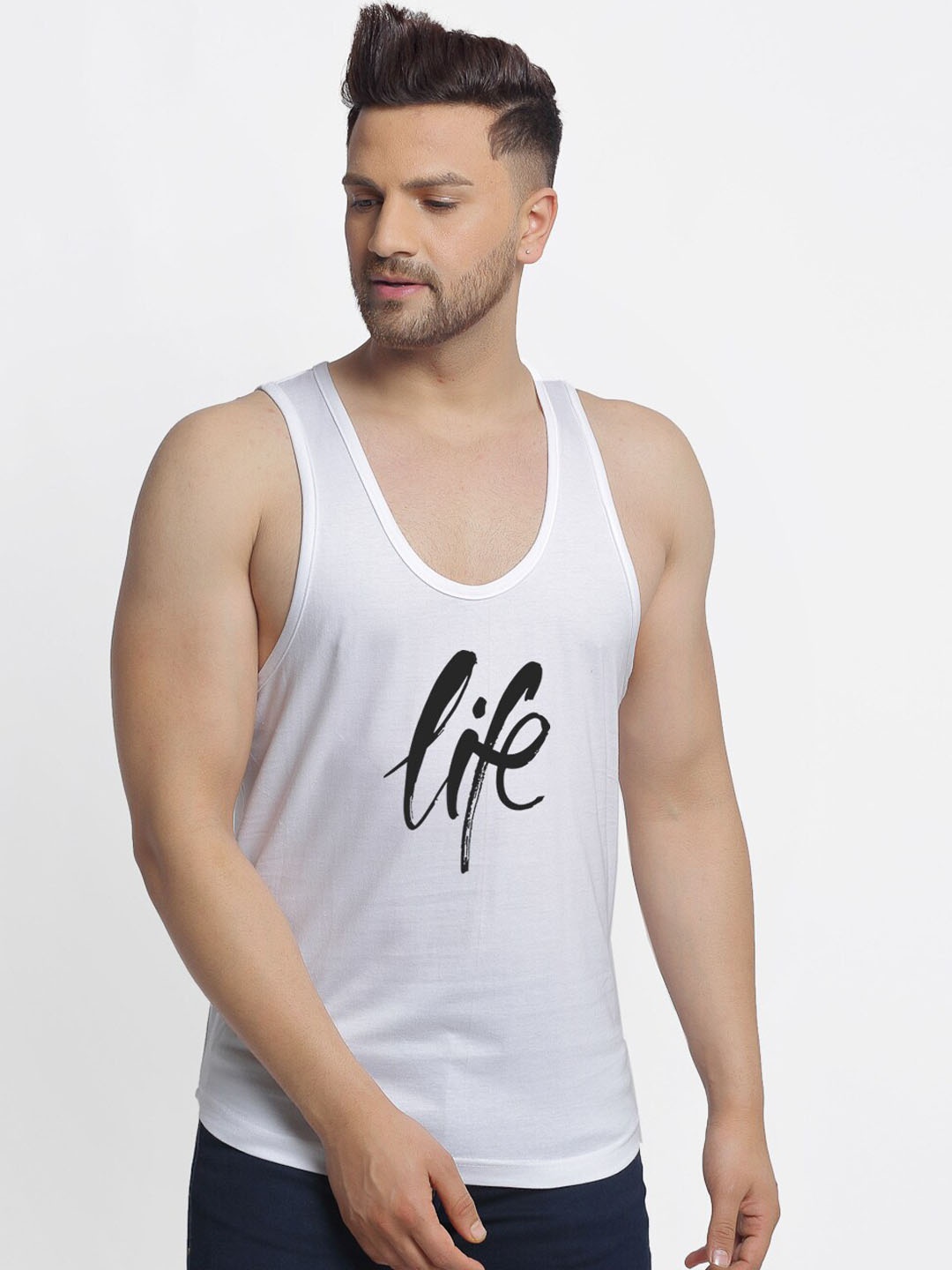 

Friskers Men White Life Printed Cotton Innerwear Vests