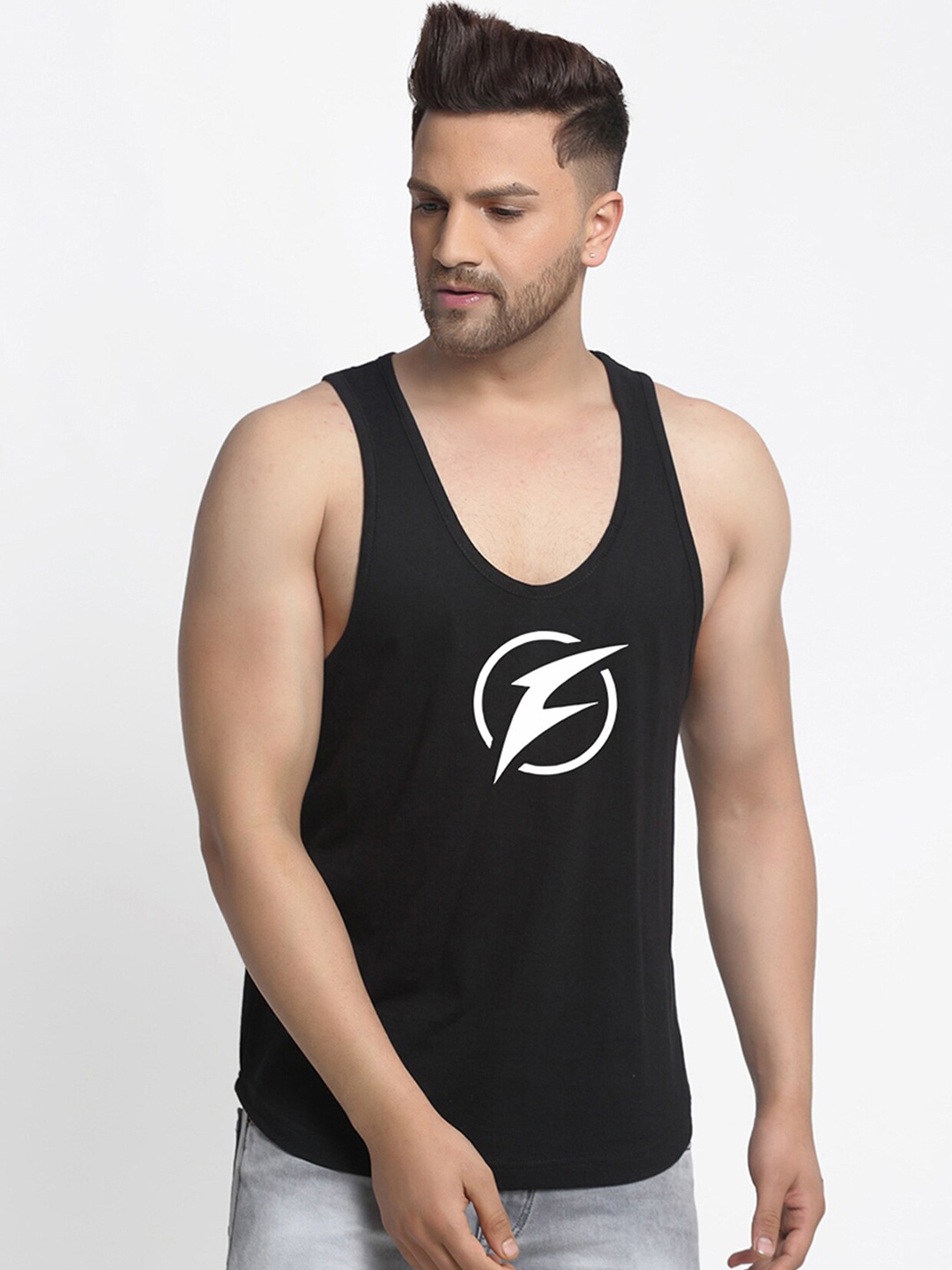 

Friskers Men Black Printed Gym Innerwear Vest