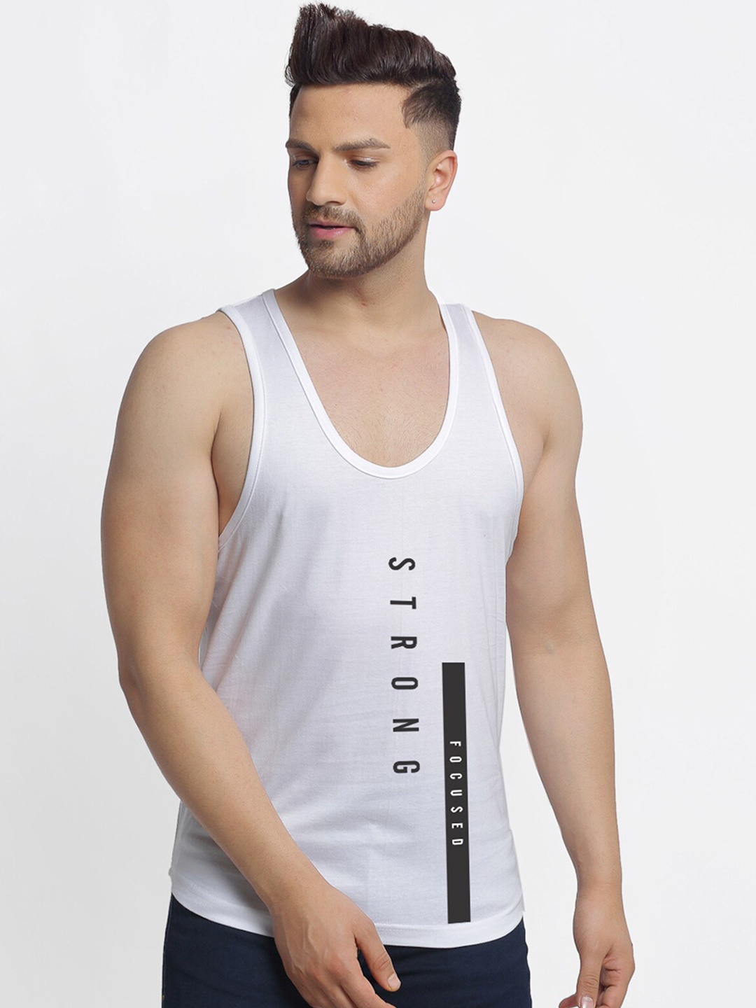 

Friskers Men White Typography Print Pure Cotton Innerwear Vest