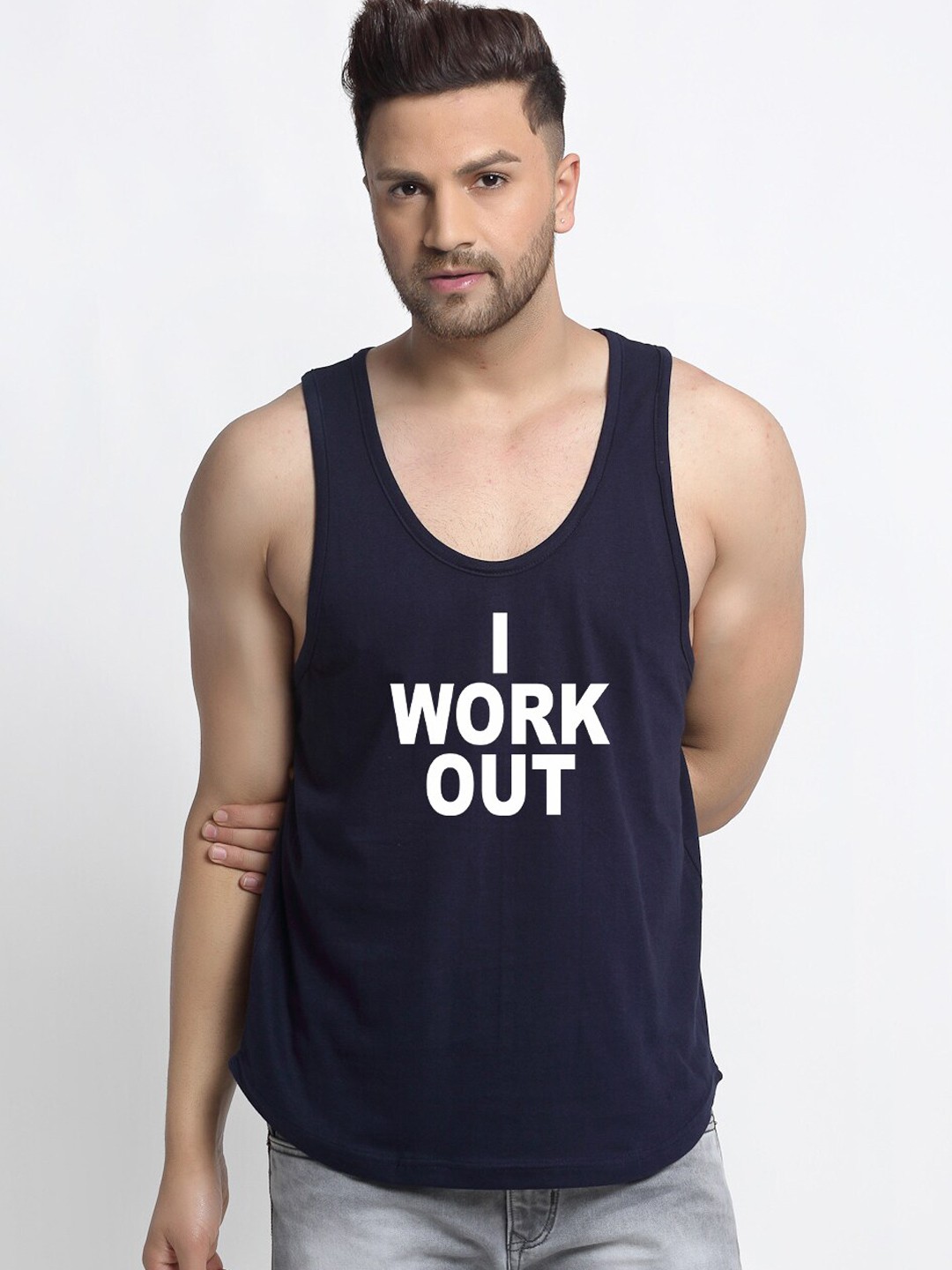 

Friskers Men Navy Blue Typography Printed Innerwear Vests