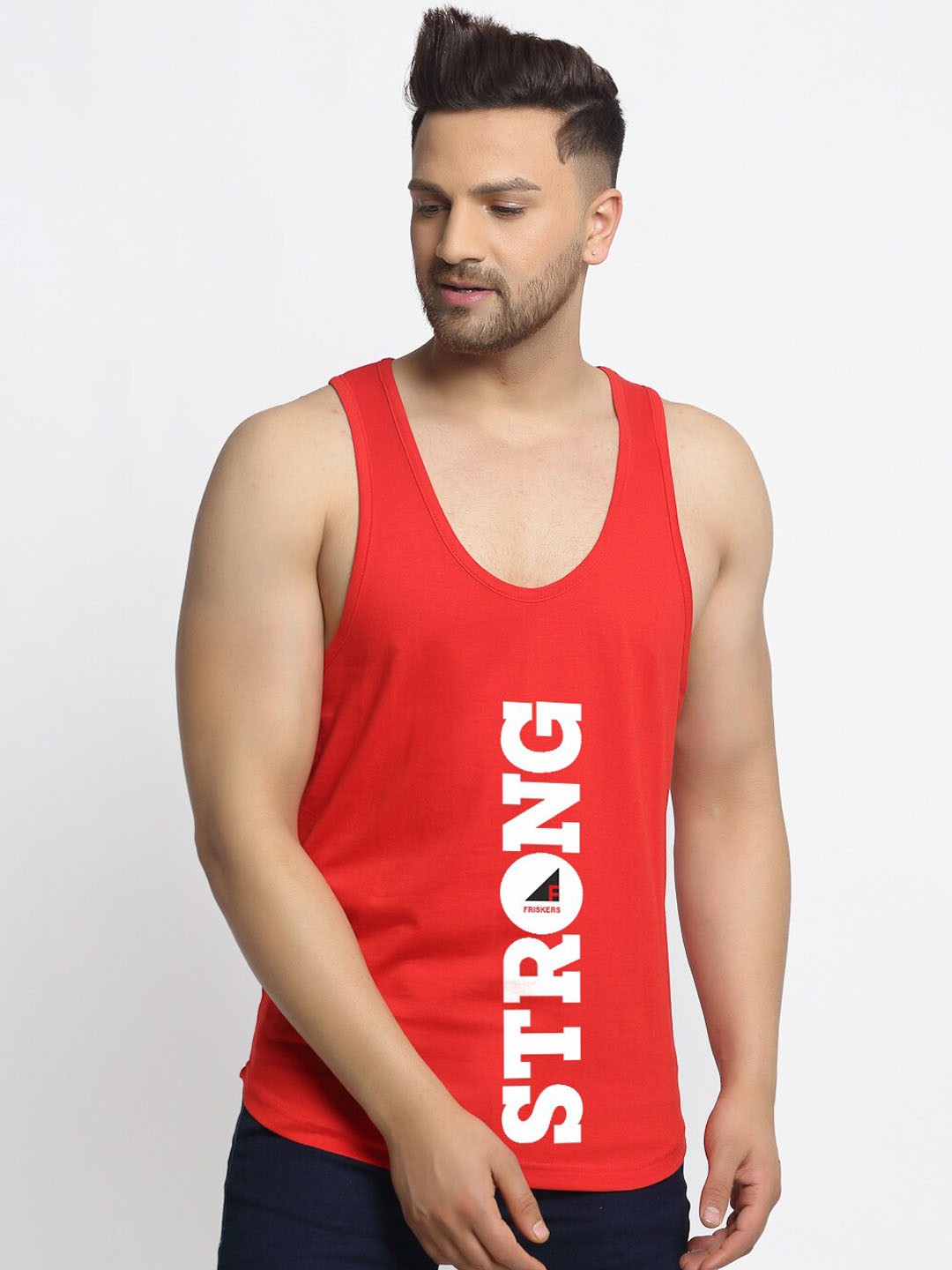 

Friskers Men Red & White Printed Cotton Innerwear Vests