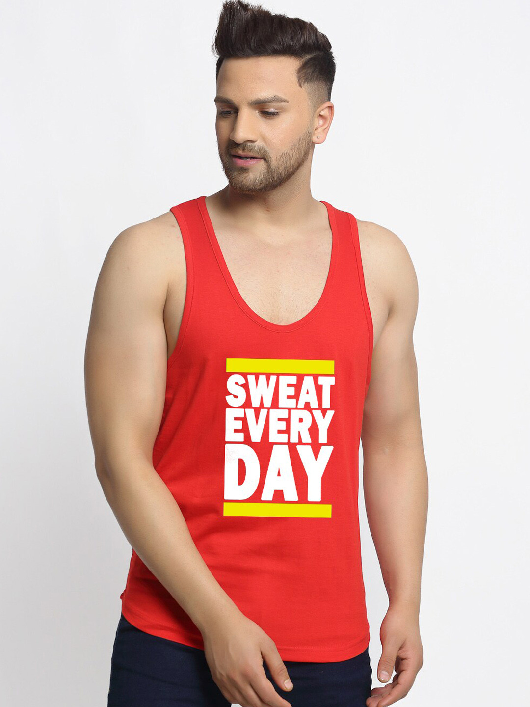 

Friskers Men Red Printed Pure Cotton Innerwear Gym Vests