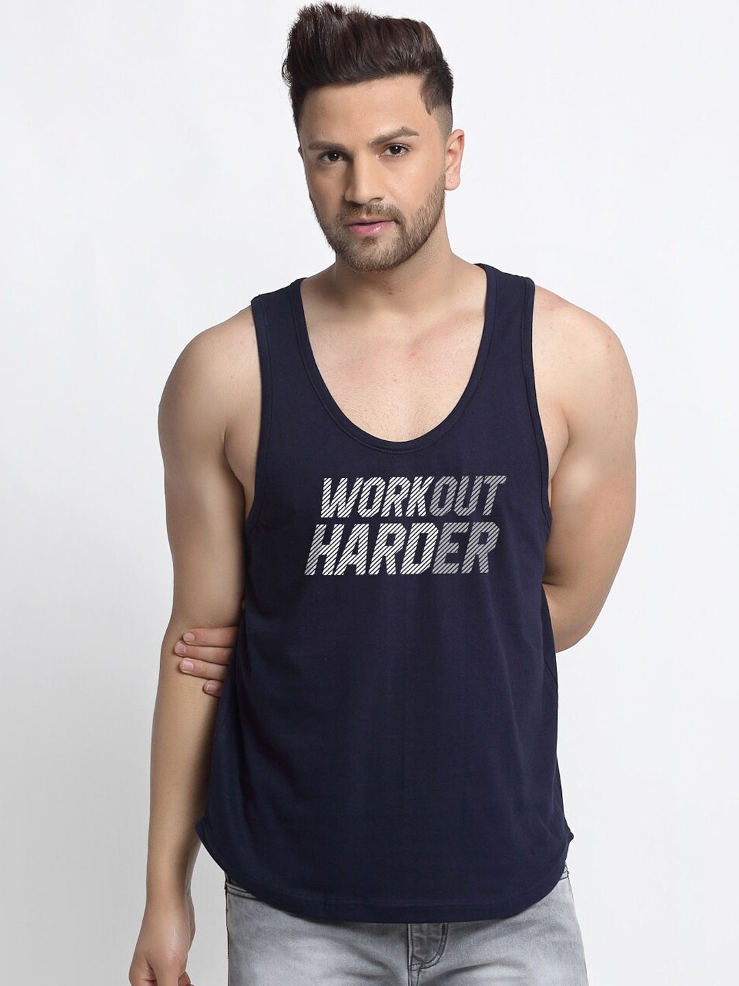 

Friskers Men Navy Blue Printed Pure Cotton Innerwear Vest