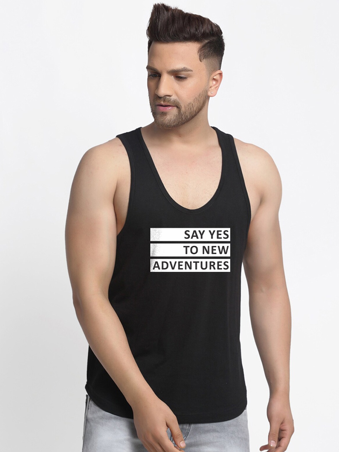 

Friskers Men Black Printed Pure Cotton Innerwear Vest