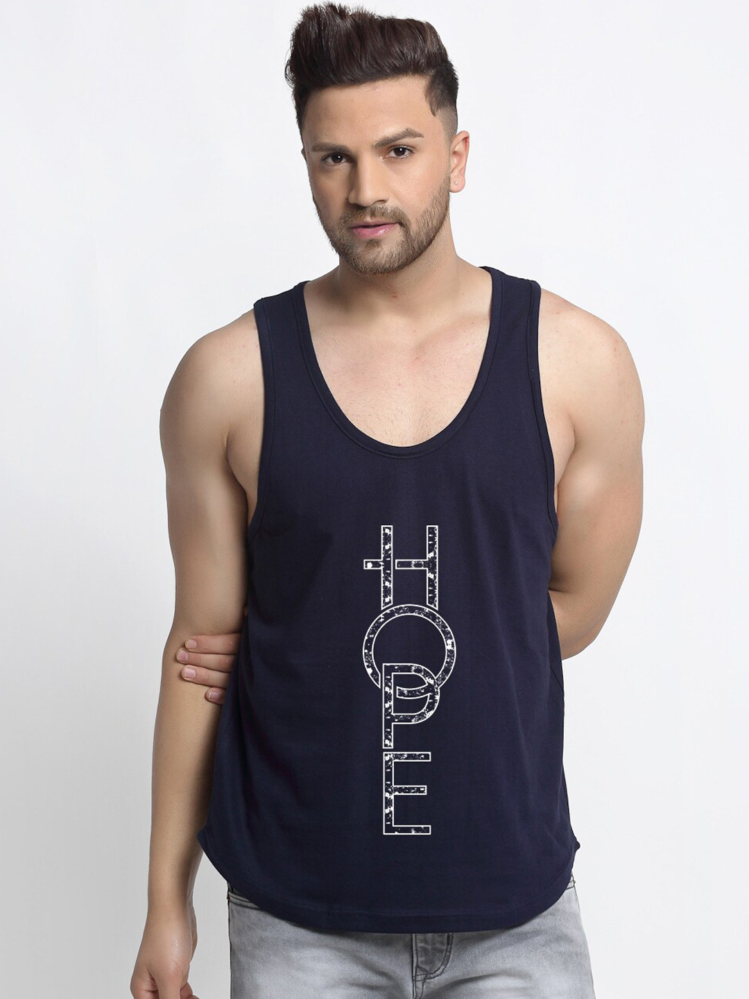 

Friskers Men Navy Blue Printed Pure Cotton Innerwear Vest