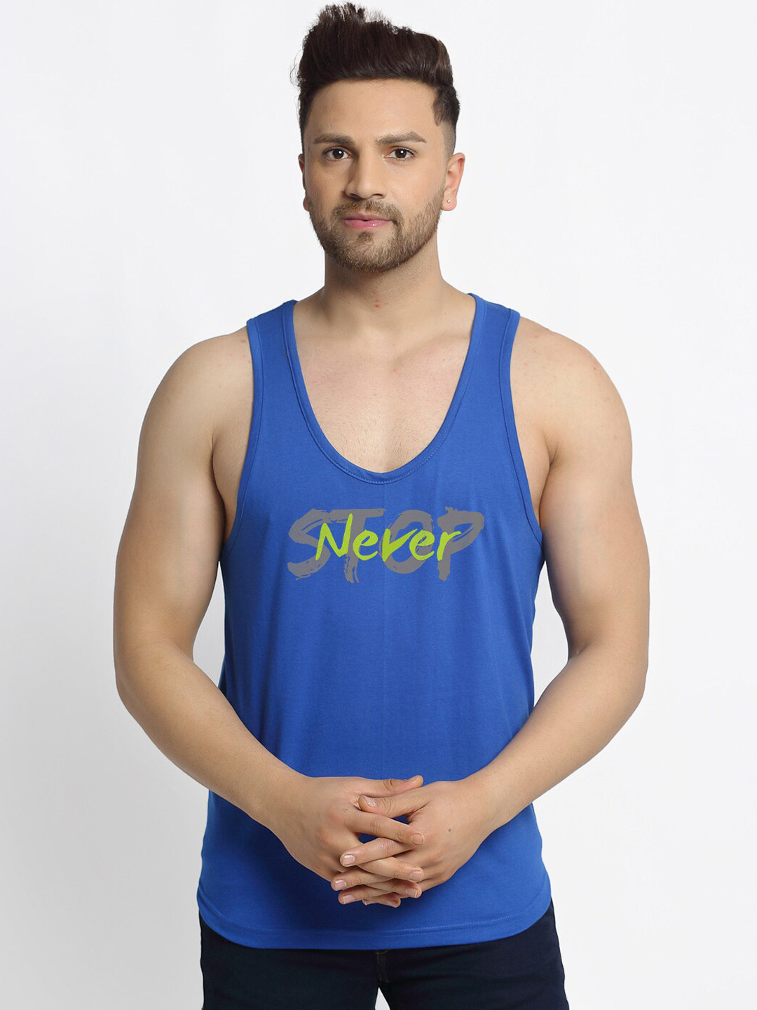 

Friskers Men Blue Printed Pure Cotton Innerwear Vest