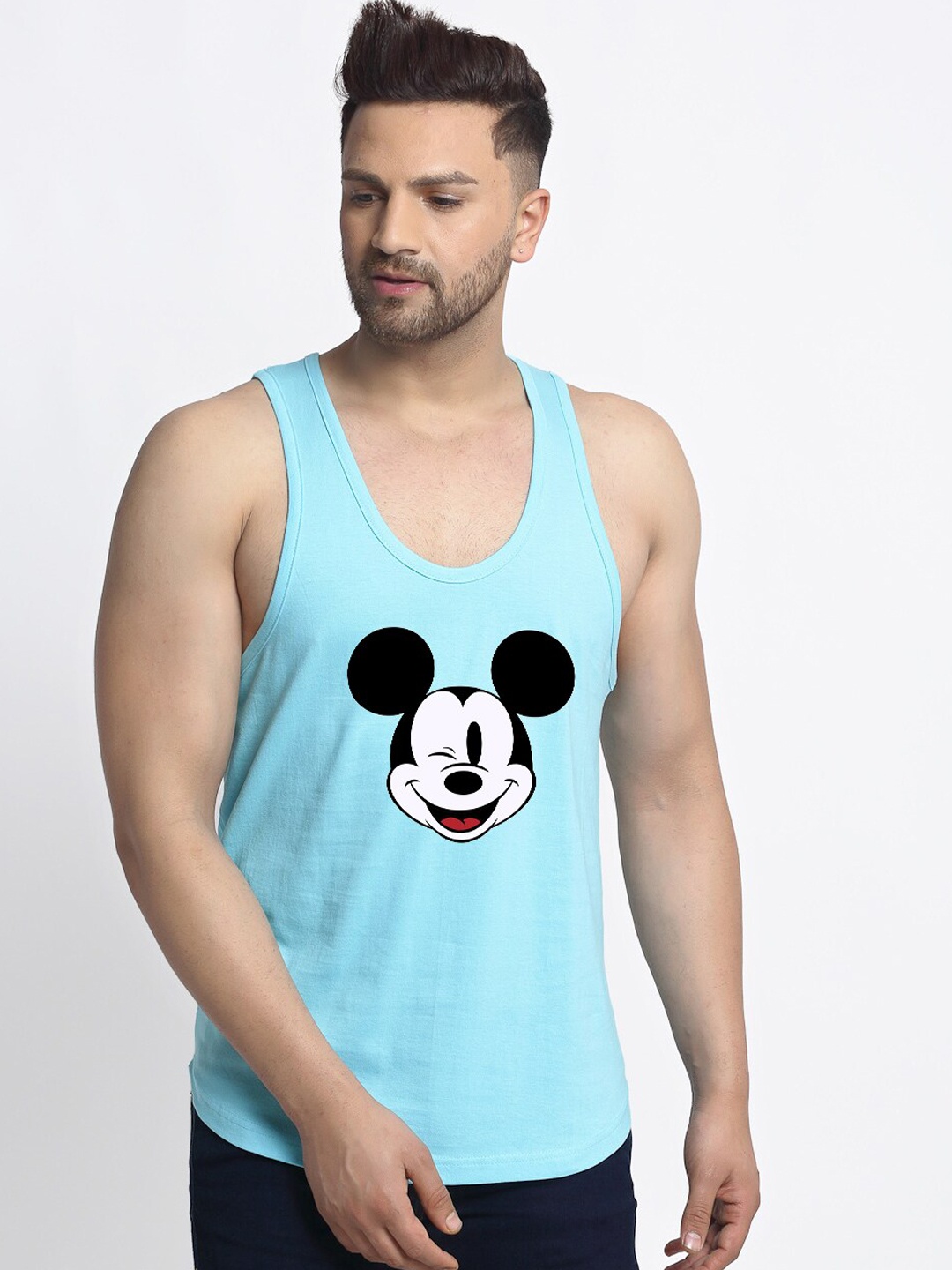 

Friskers Men Turquoise Blue & White Printed Cotton Innerwear Vests