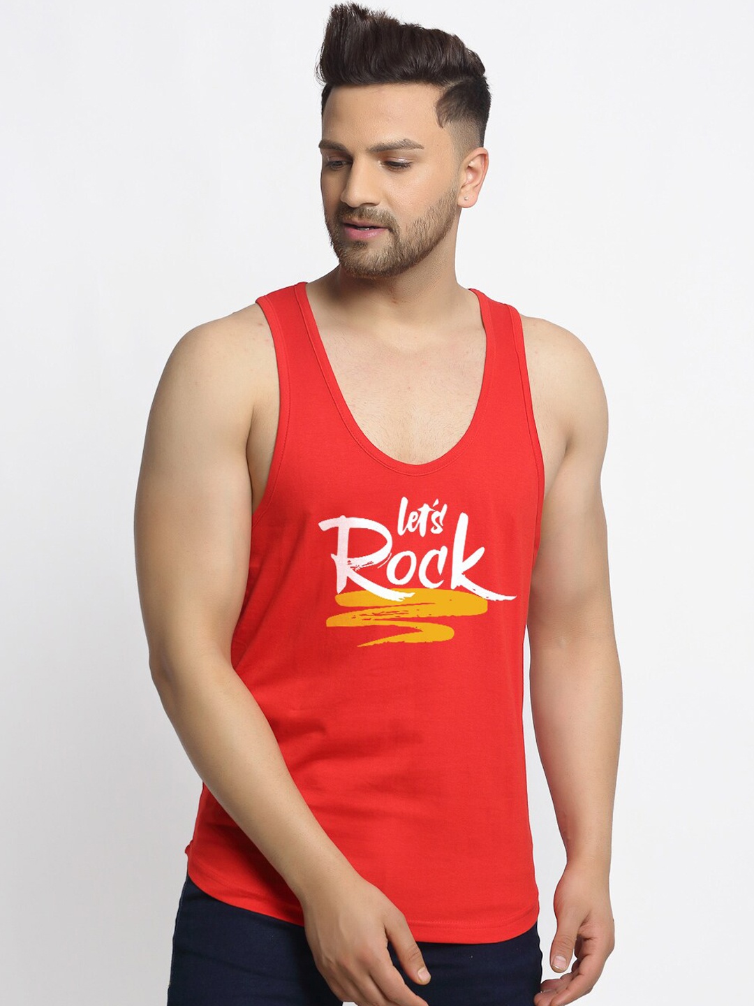 

Friskers Men Red Printed Pure Cotton Innerwear Cotton Vest