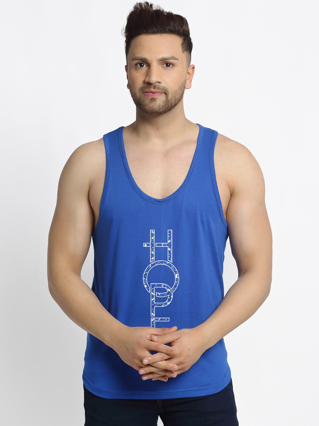 

Friskers Men Blue Printed Pure Cotton Innerwear Vests