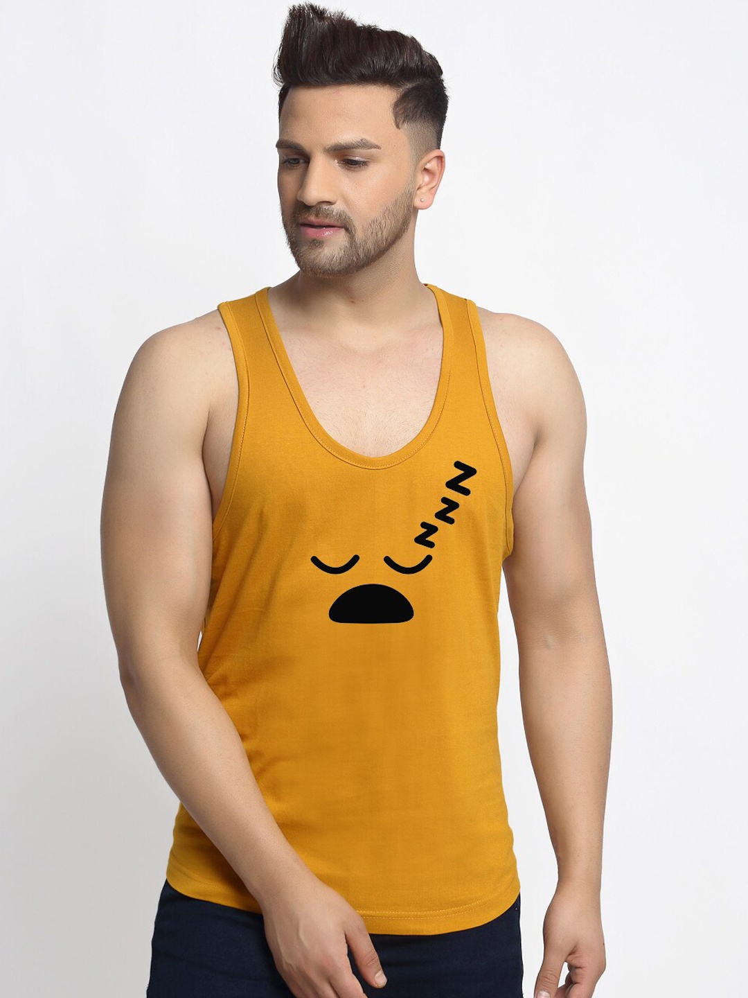 

Friskers Men Gold Colored Printed Pure Cotton Innerwear Vest