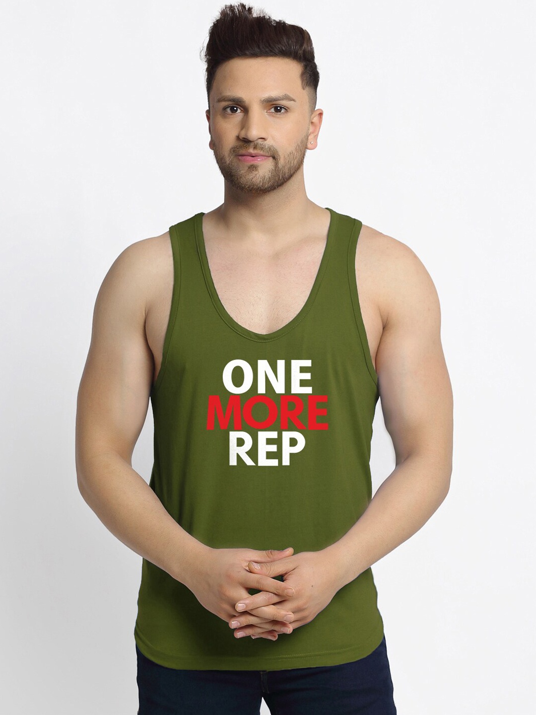 

Friskers Men Olive Printed Pure Cotton Innerwear Vests
