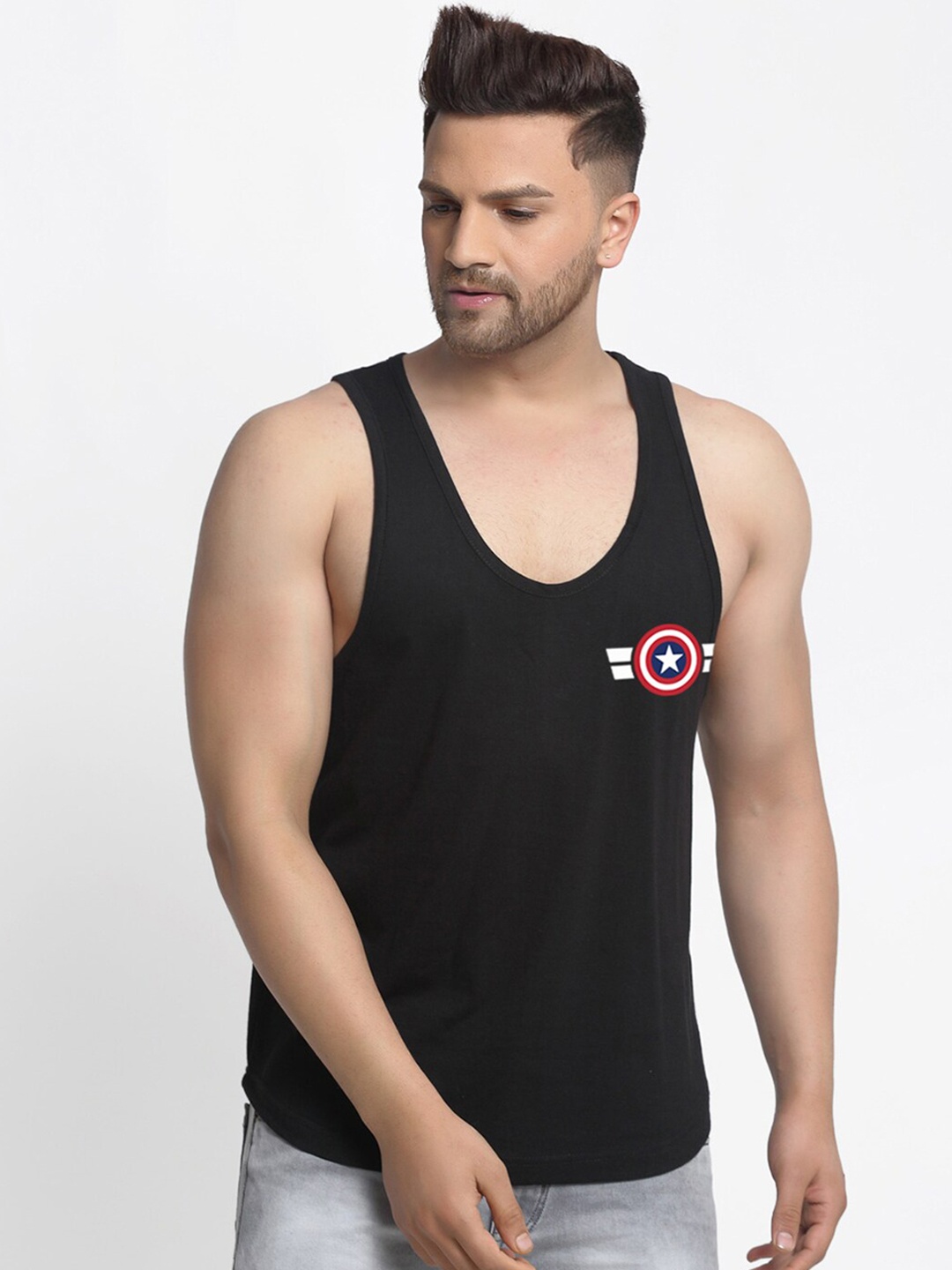 

Friskers Men Black Solid Pure Cotton Innerwear Vest