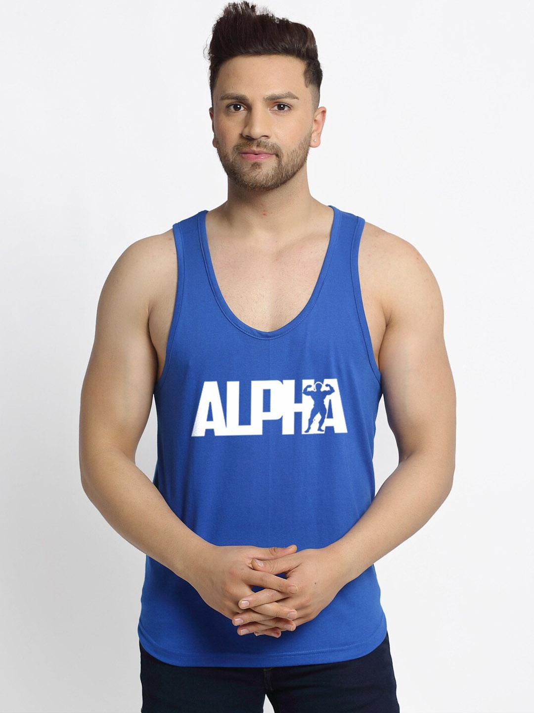 

Friskers Men Blue Typography Printed 175 - 180 GSM Pure Cotton Innerwear Vest 2C177-05-S