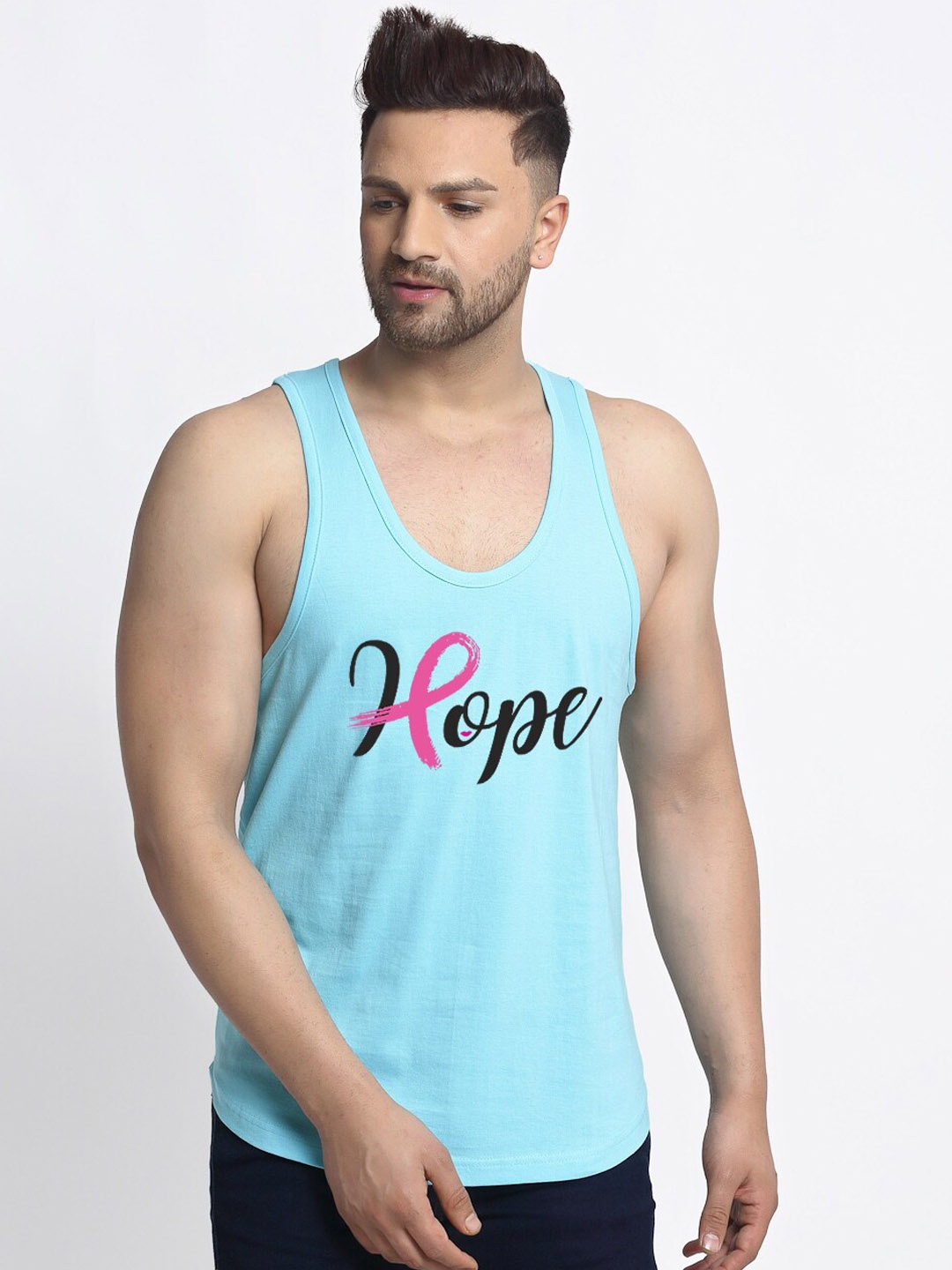 Friskers Men Turquoise Blue & Black Hope Printed Innerwear Vests