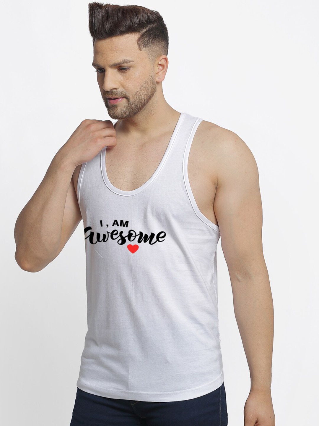 

Friskers Men White & Black Printed Cotton Innerwear Vests