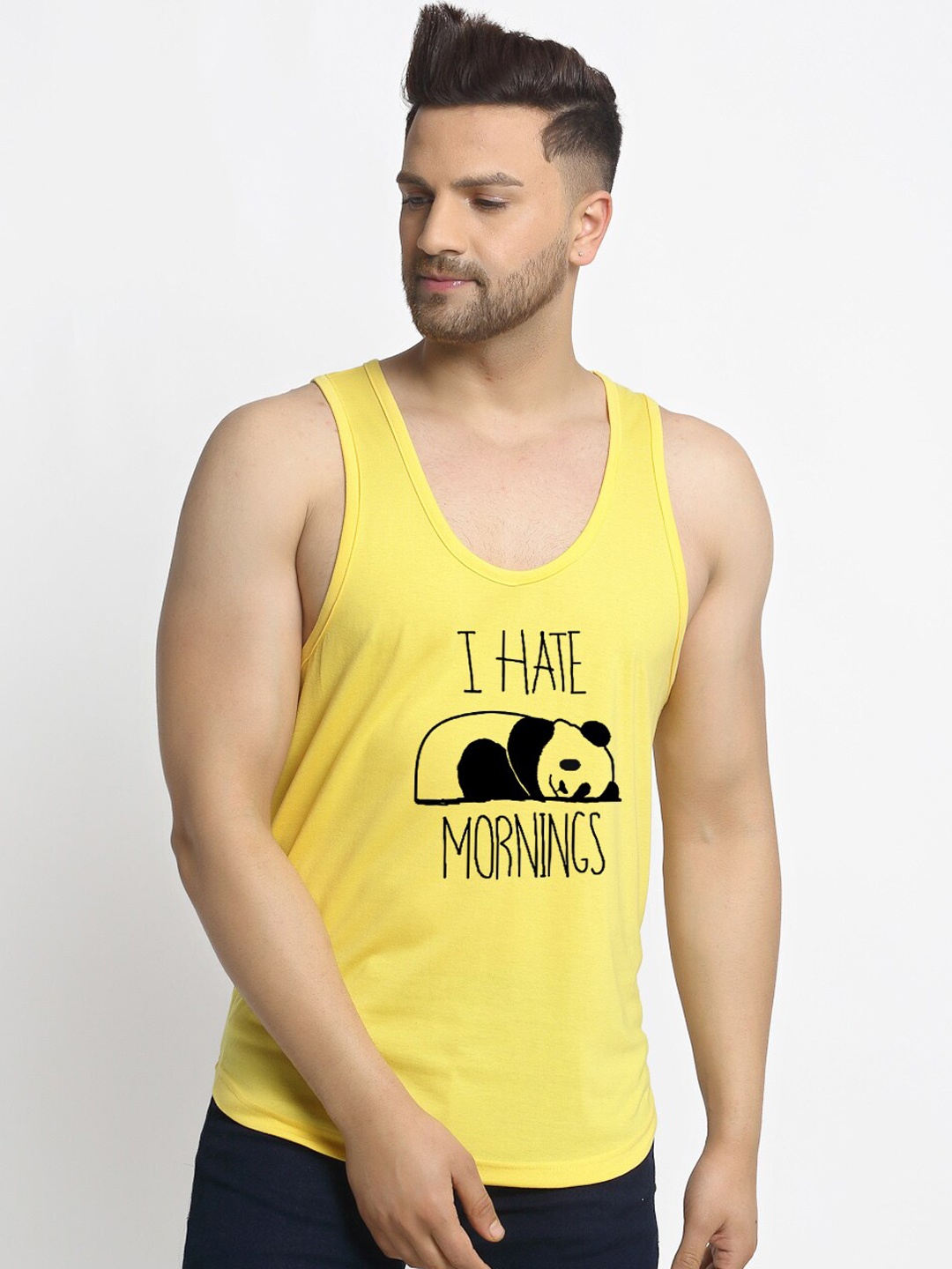 

Friskers Men Yellow Printed Cotton Innerwear Vests
