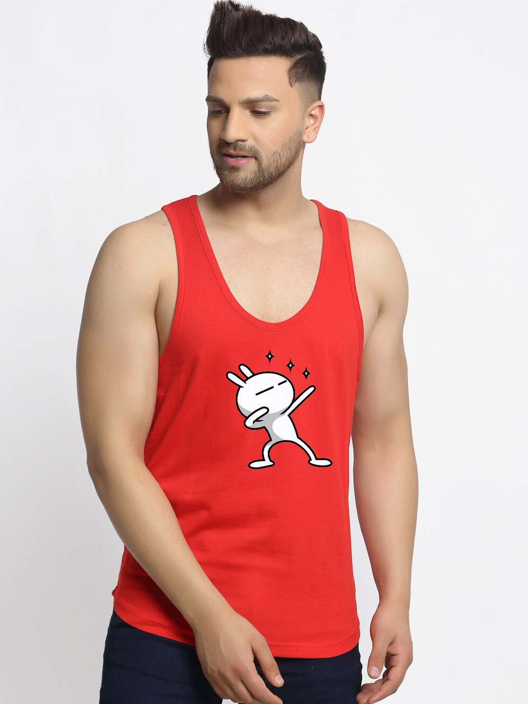 

Friskers Men Red Three Star Printed Pure Cotton Innerwear Vests