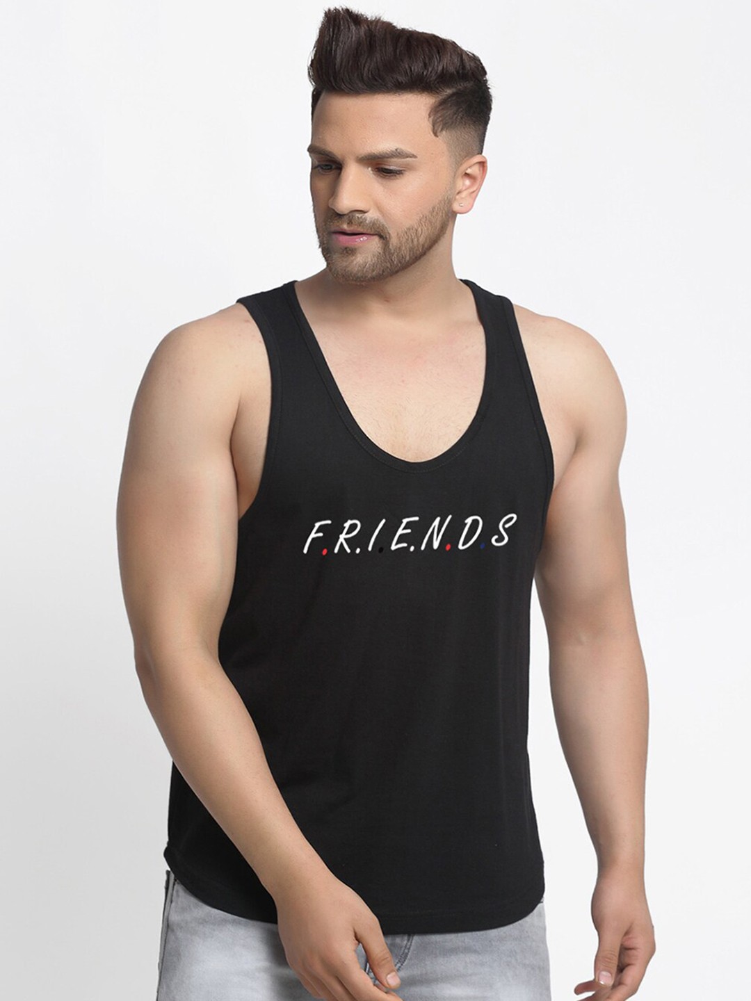 

Friskers Men Black Printed Cotton Innerwear Vests