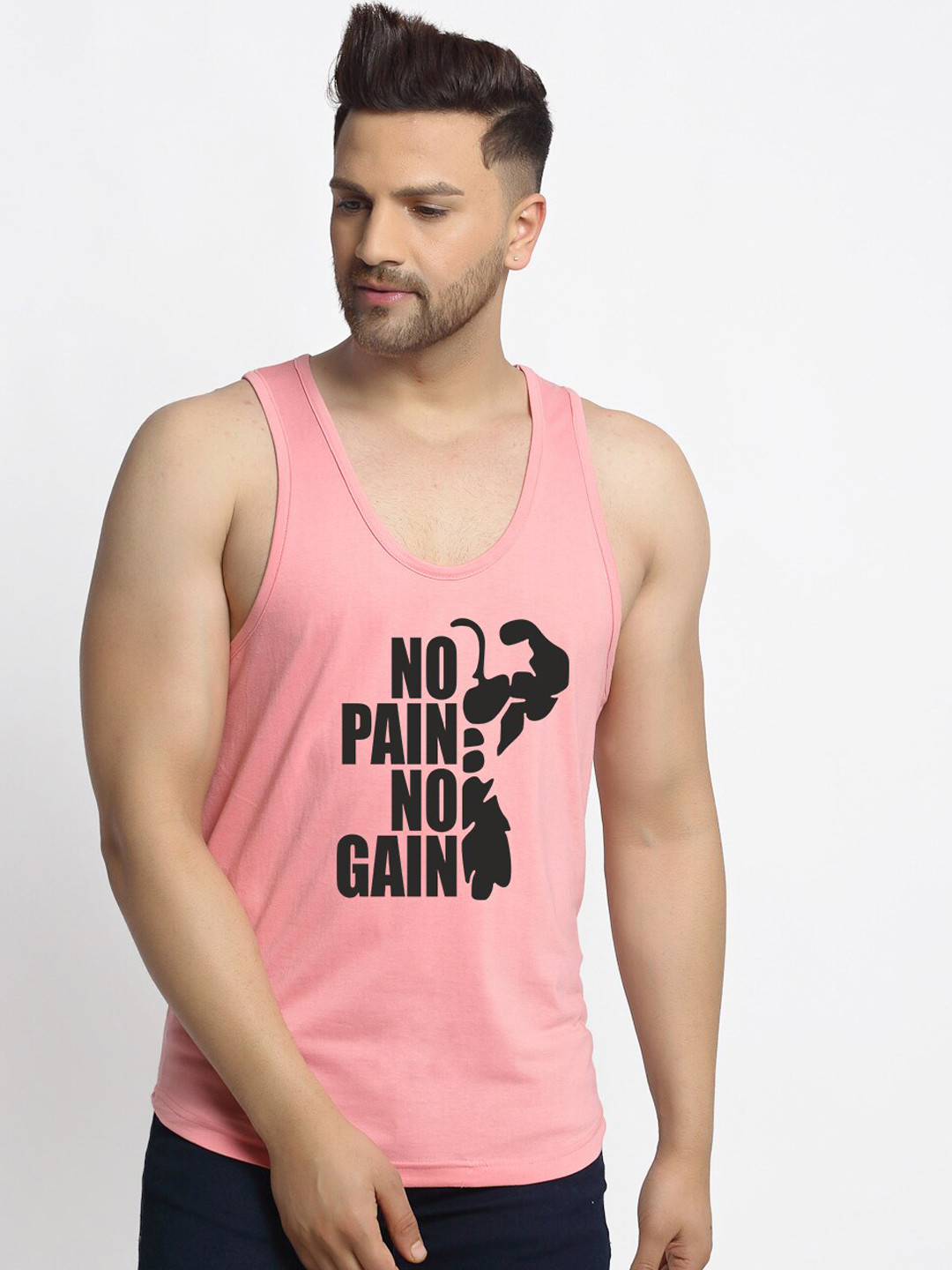 

Friskers Men Coral & Black Printed Cotton Innerwear Vests