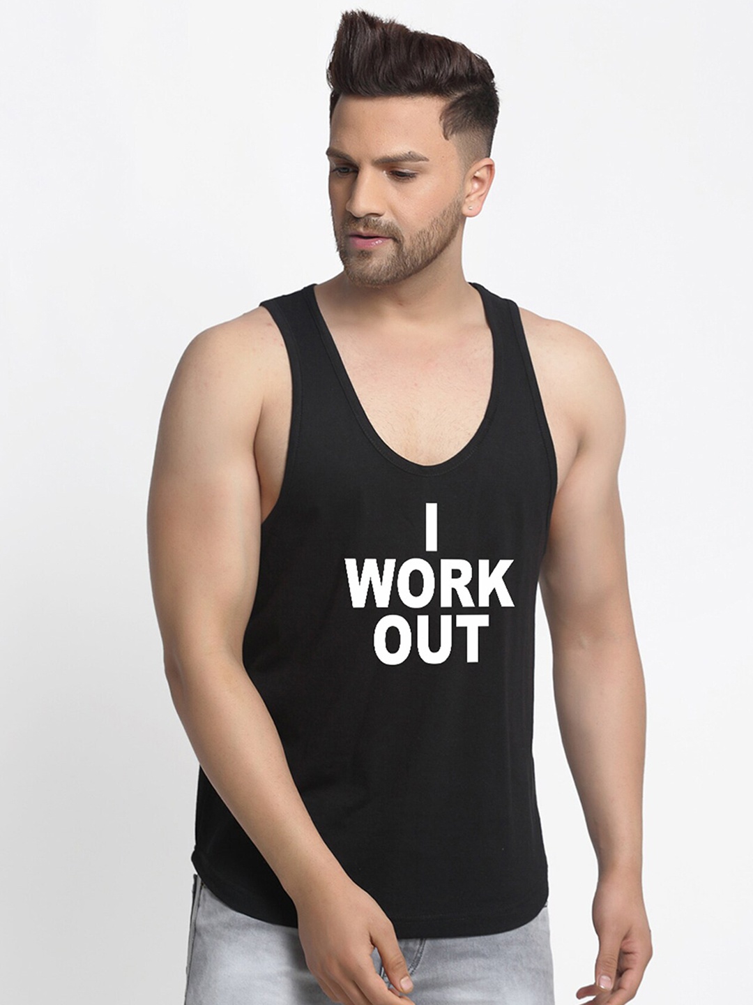 

Friskers Men Black & White I Work Out Printed Cotton Innerwear Vests