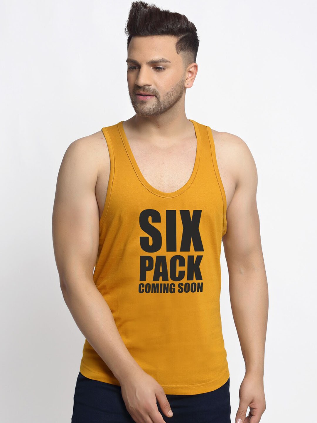 

Friskers Men Gold -Coloured Printed Pure Cotton Innerwear Vest