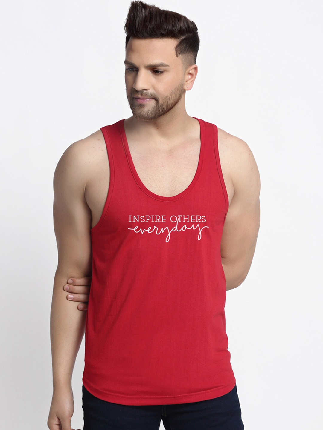 

Friskers Men Maroon Printed Pure Cotton Innerwear Gym Vests