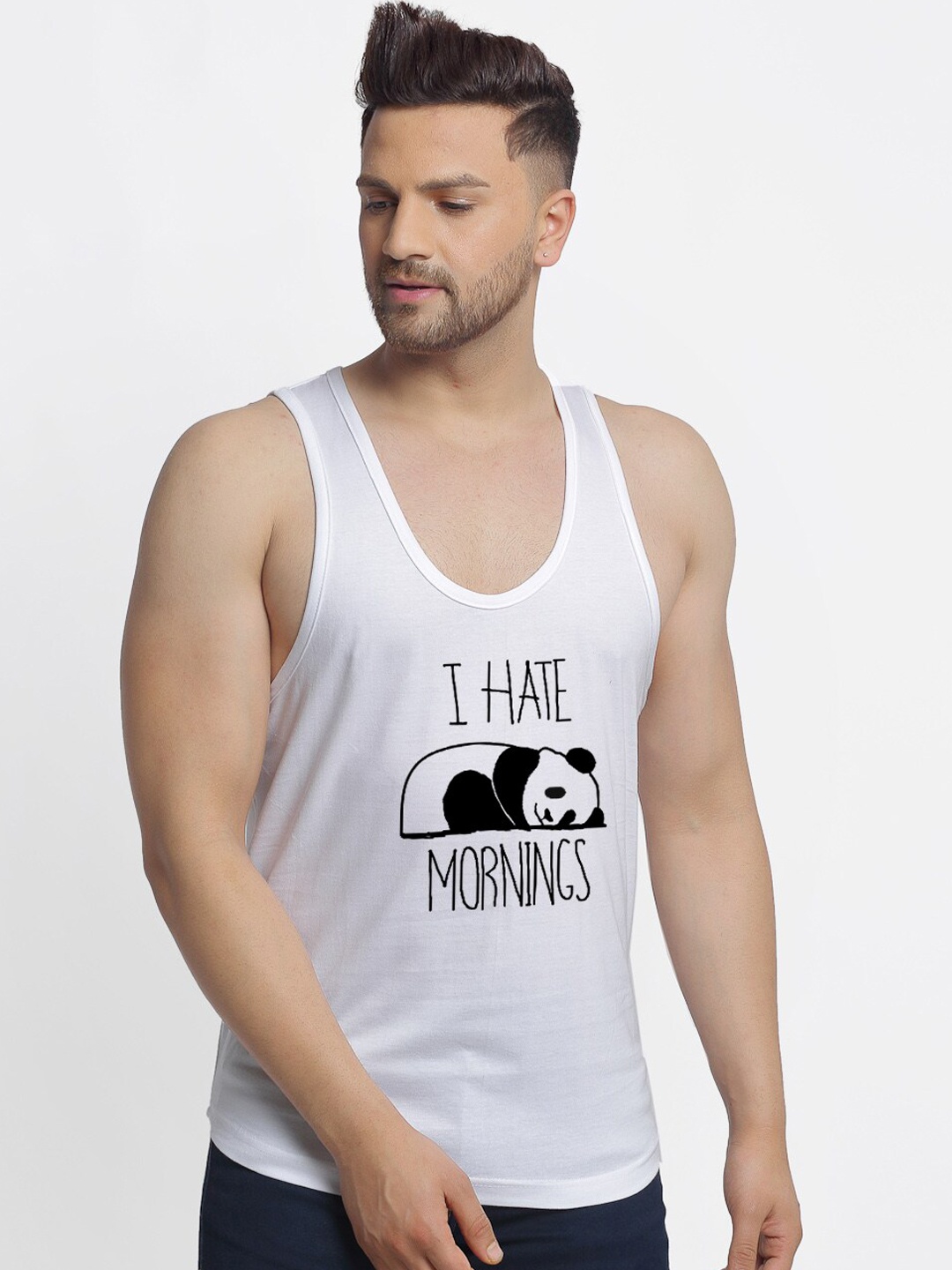 

Friskers Men White Printed 175 - 180 GSM Pure Cotton Innerwear Vest