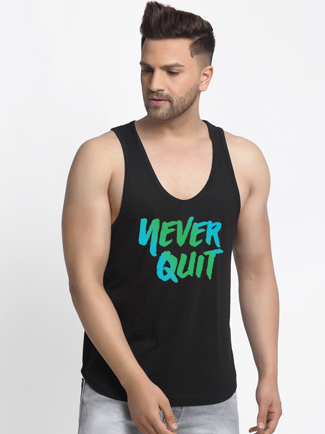 

Friskers Men Black Printed Cotton Innerwear Vests