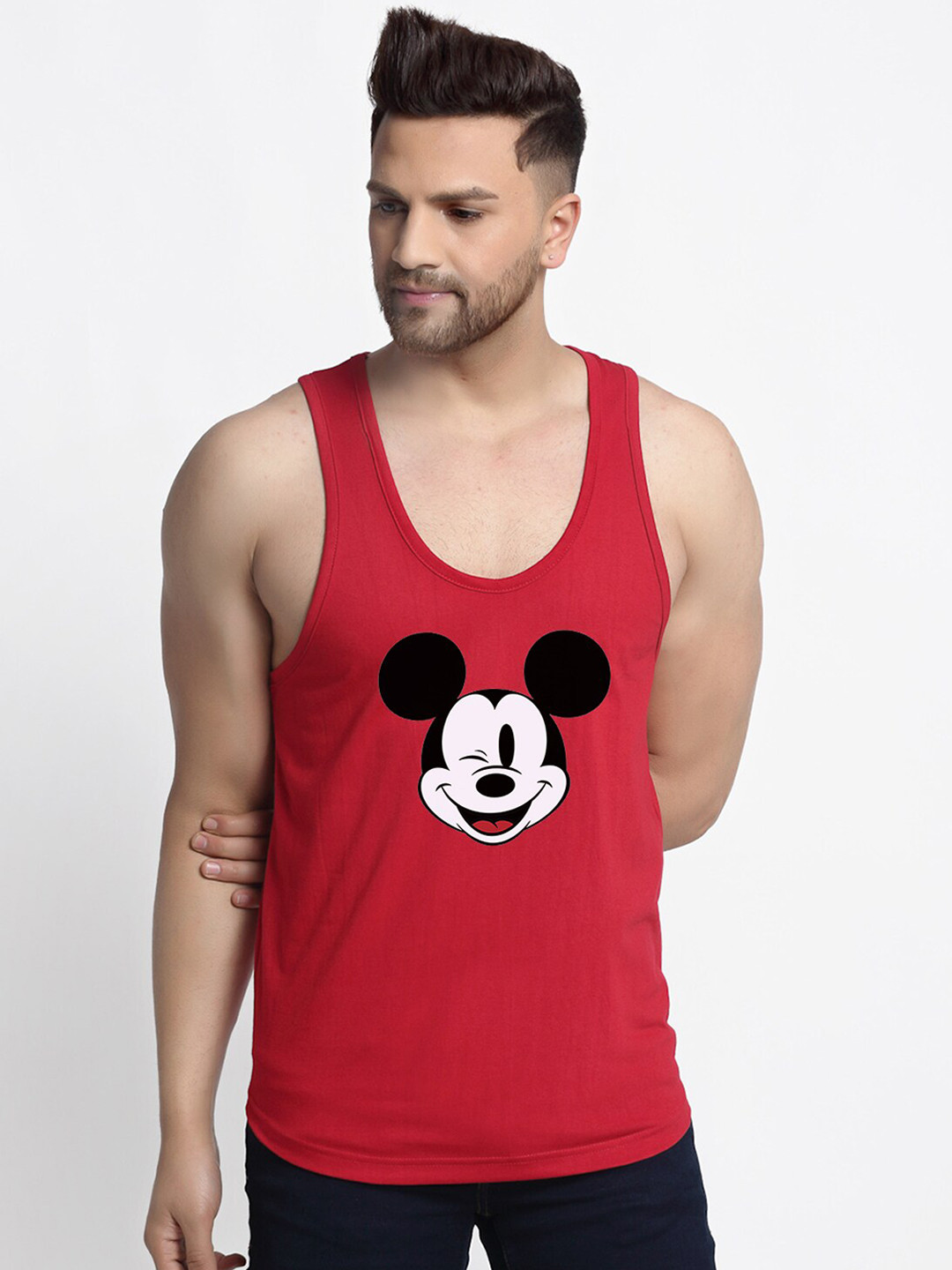 

Friskers Men Maroon & White Printed Pure Cotton Gym Vest
