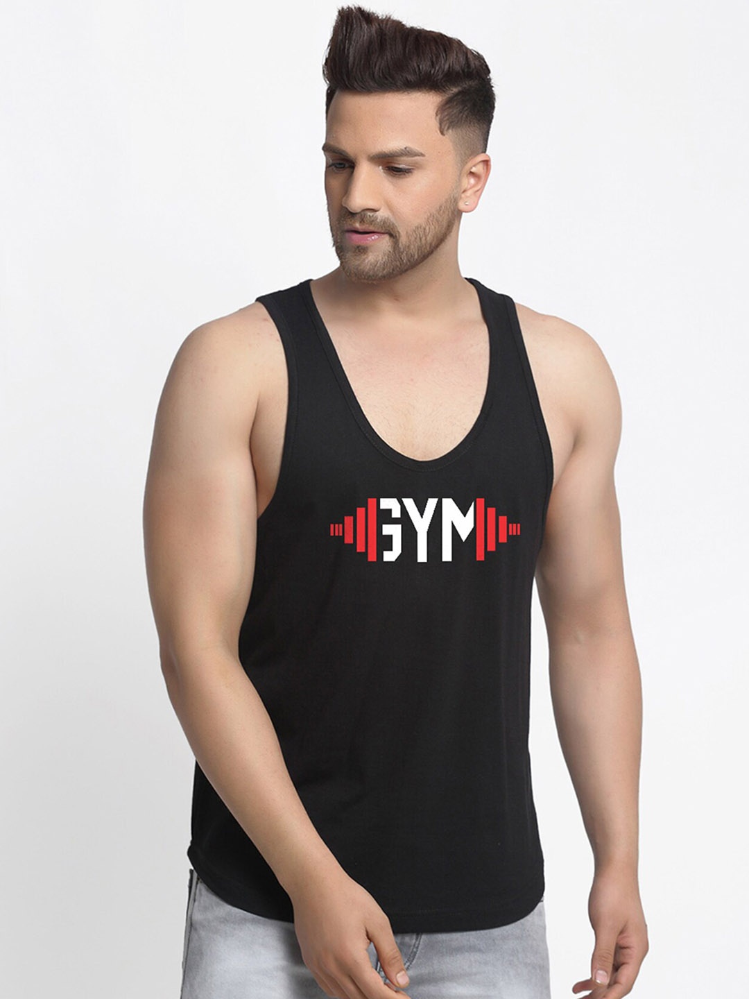 

Friskers Men Black Printed Pure Cotton Innerwear Vest