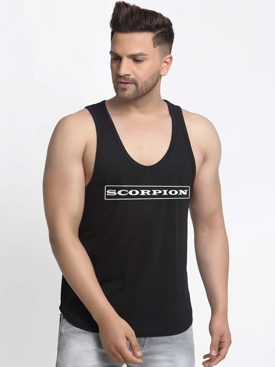 

Friskers Men Black Printed Pure Cotton Innerwear Vest
