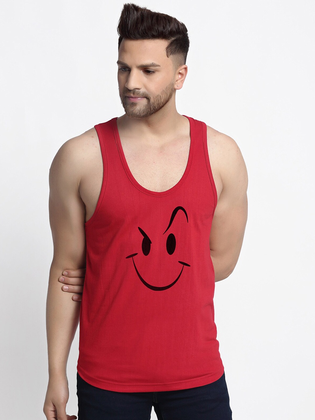 

Friskers Men Maroon Smiley Printed Cotton Innerwear Vests