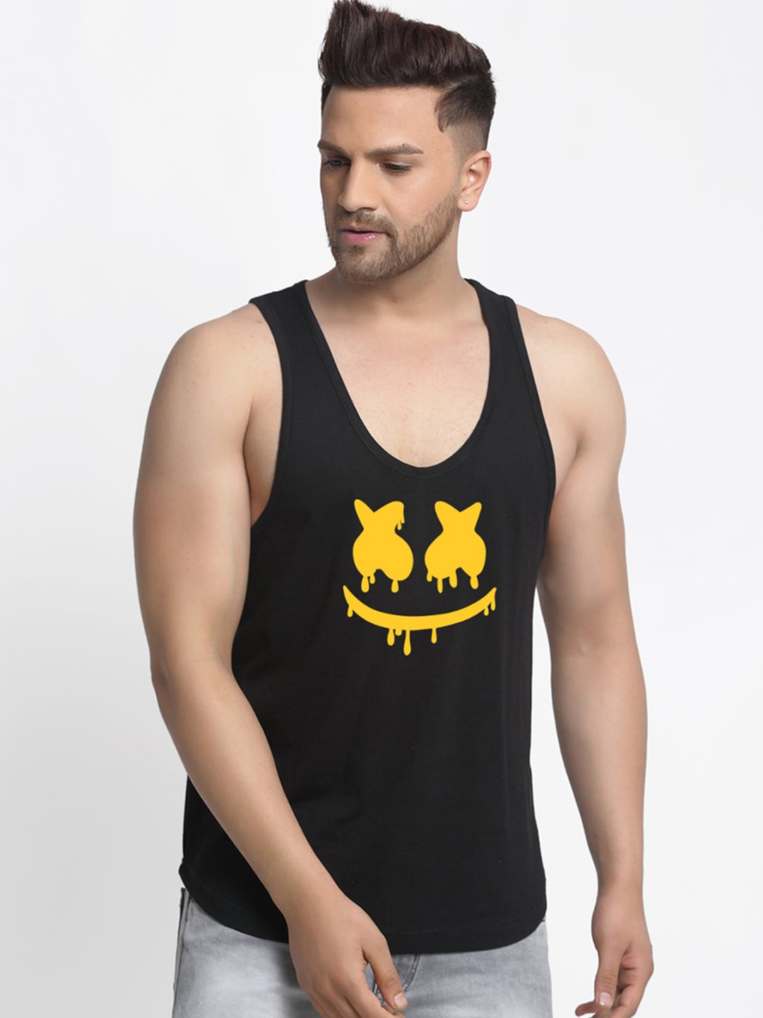 

Friskers Men Black & Yellow Printed Pure Cotton Innerwear Vest