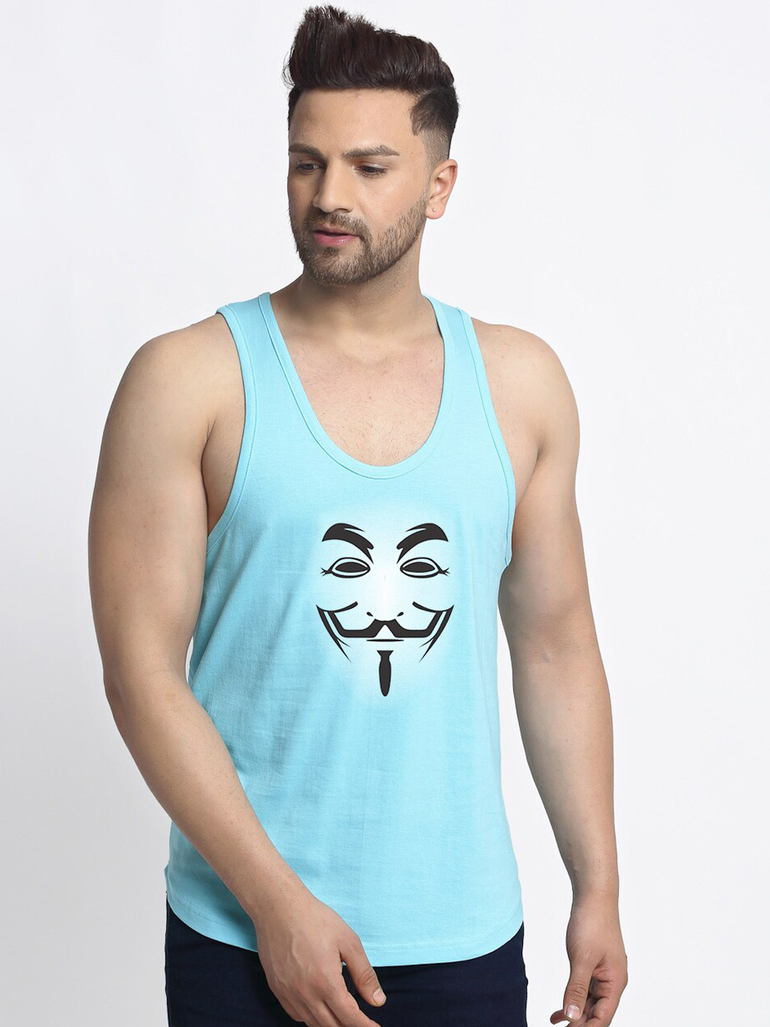 

Friskers Men Turquoise Blue printed Gym Vests