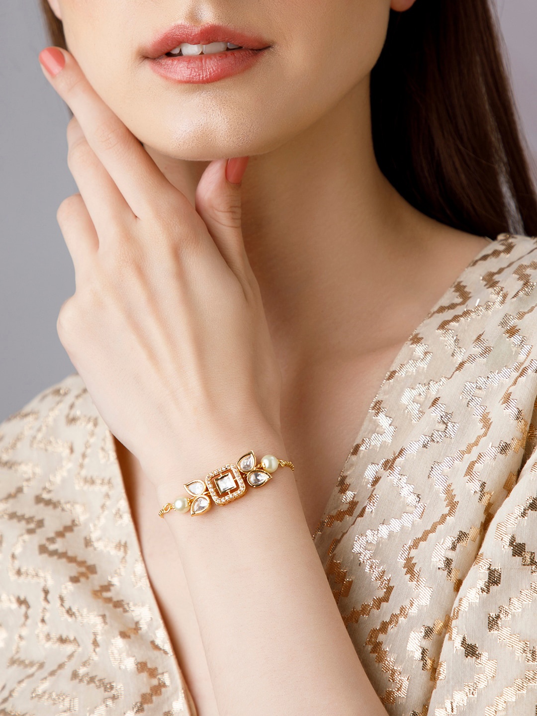 

Rubans Women Gold-Toned & White Gold-Plated Wraparound Bracelet