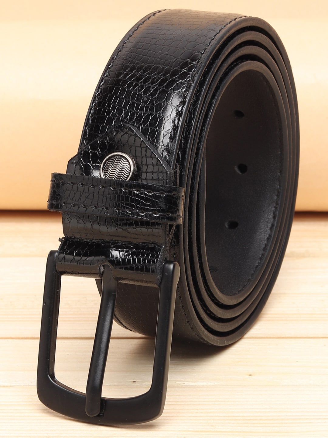 

ZORO Men Black Textured PU Belt