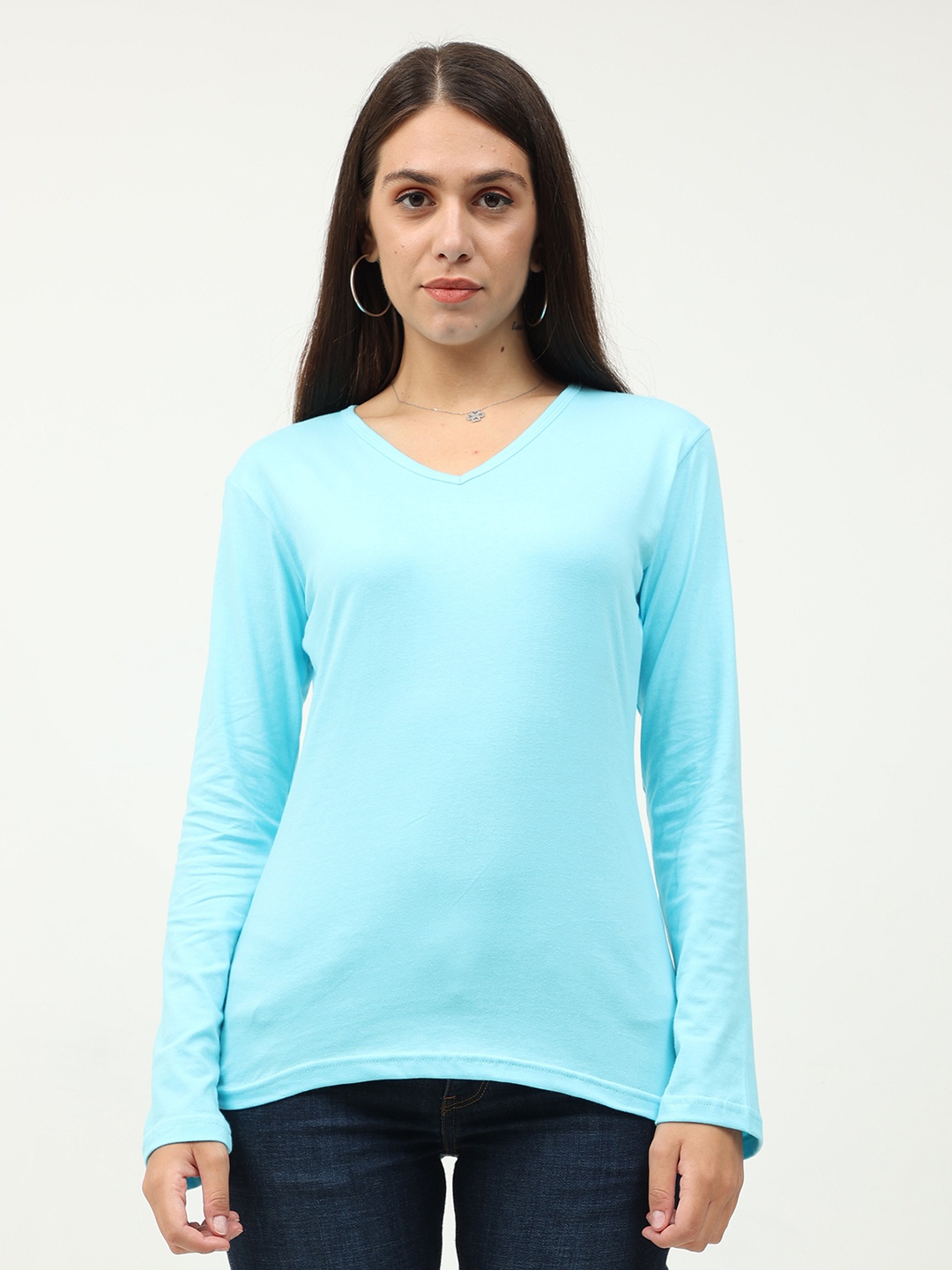 

Fleximaa Women Blue V-Neck T-shirt
