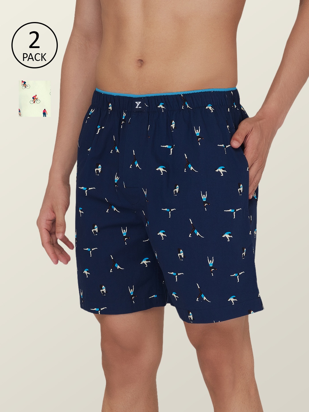

XYXX Men Pack Of 2 Printed Pure Cotton Anti-Bacterial Boxers XYBOX2PCKN211, Blue