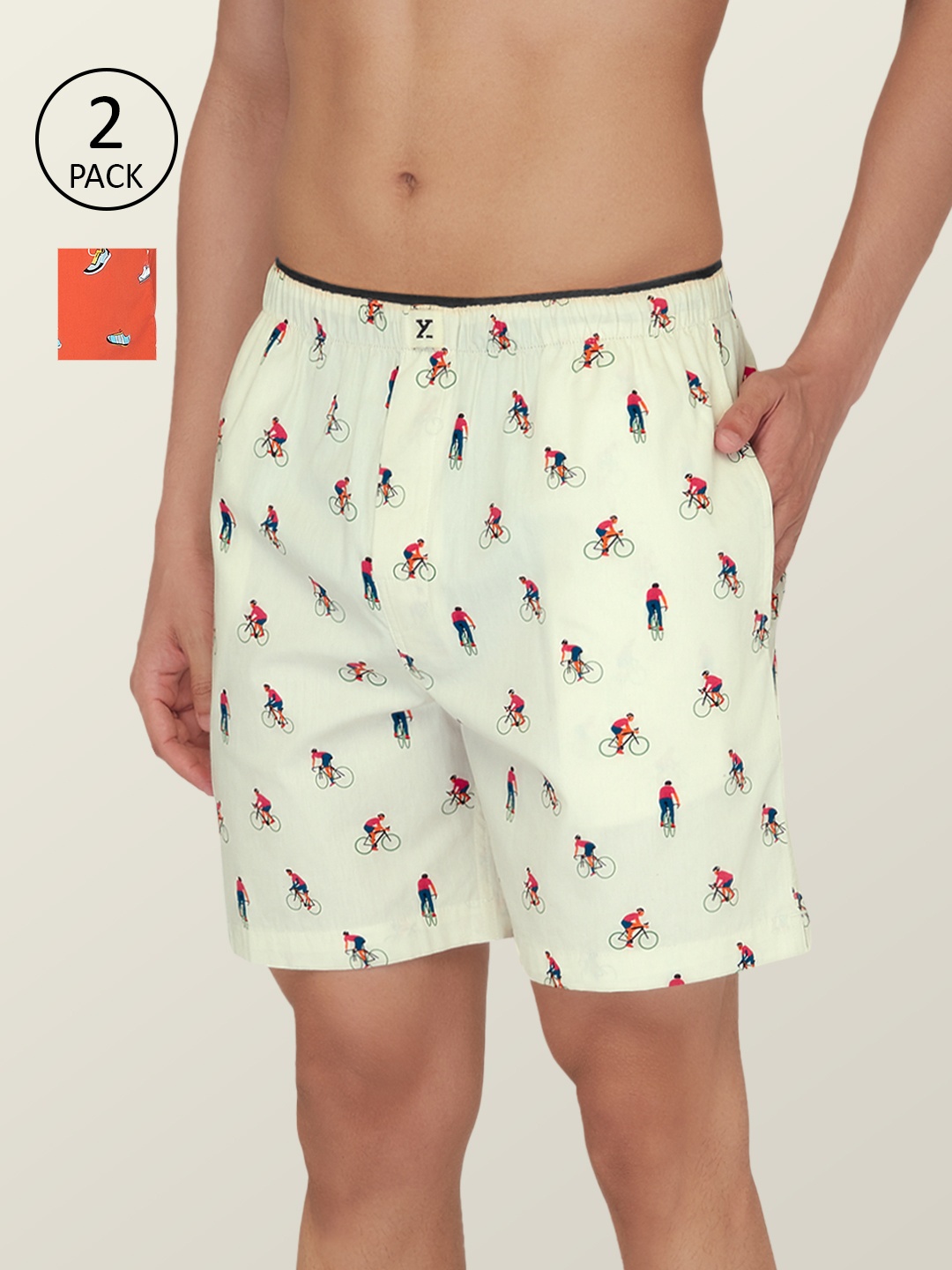 

XYXX Men Pack Of 2 Printed Pure Cotton Anti-Bacterial Boxers, White