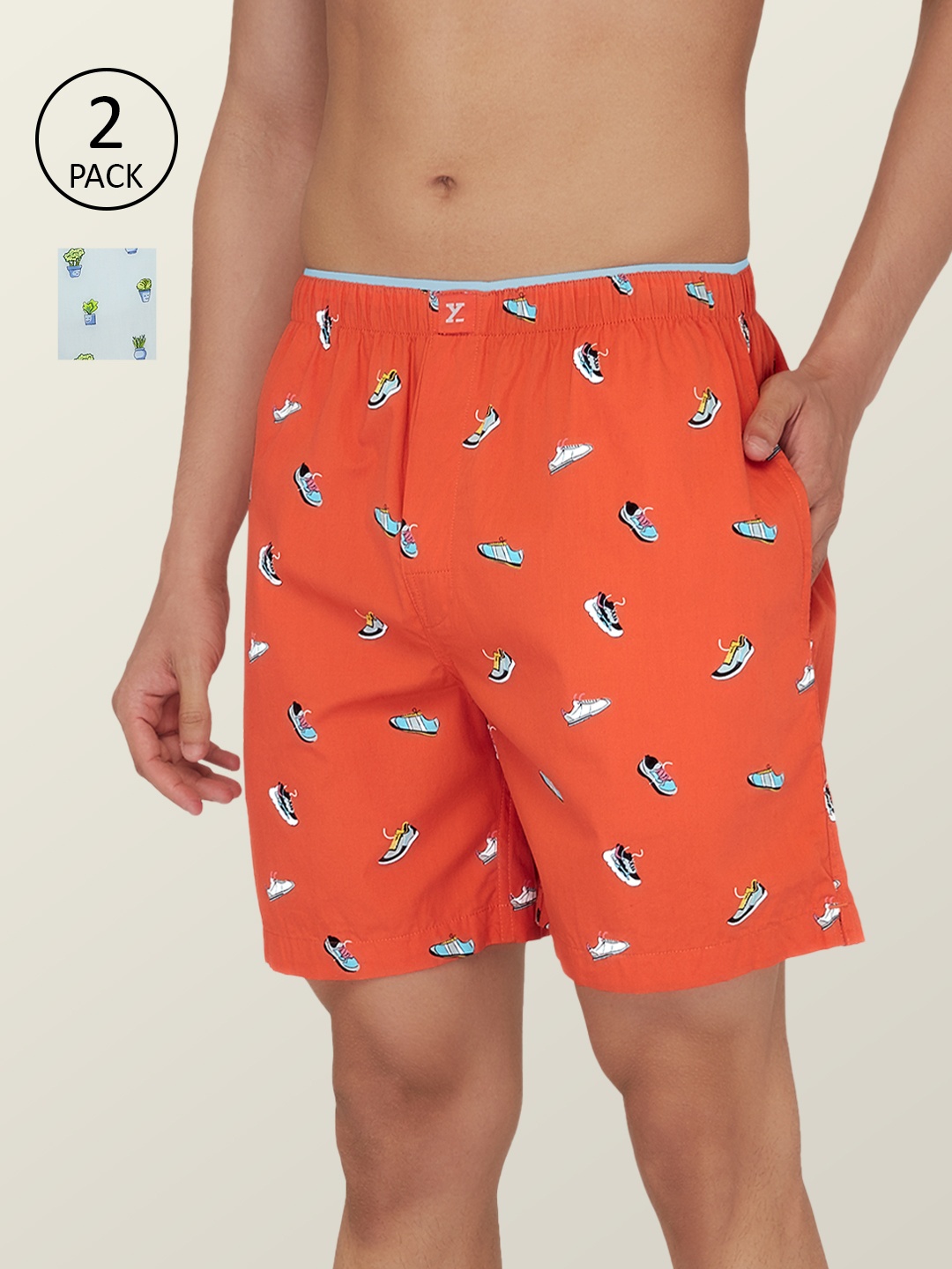 

XYXX Men Pack Of 2 Blue & Orange Printed Cotton Anti-Bacterial Boxers XYBOX2PCKN210